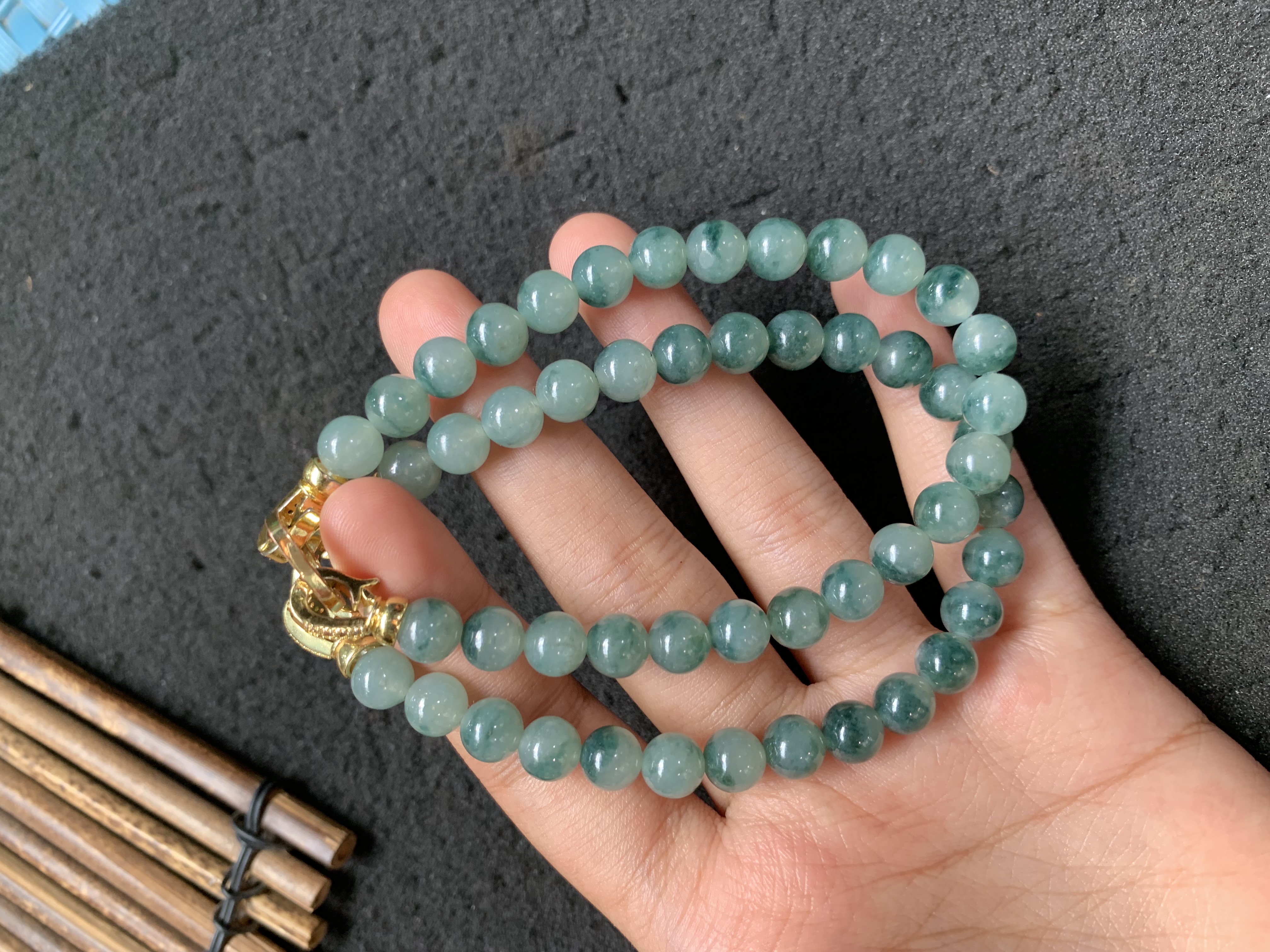 Natural Blue Green Jade Beaded Necklace - Burmese Jadeite Type A from Hpakant, Myanmar | Myanmar Jadeite