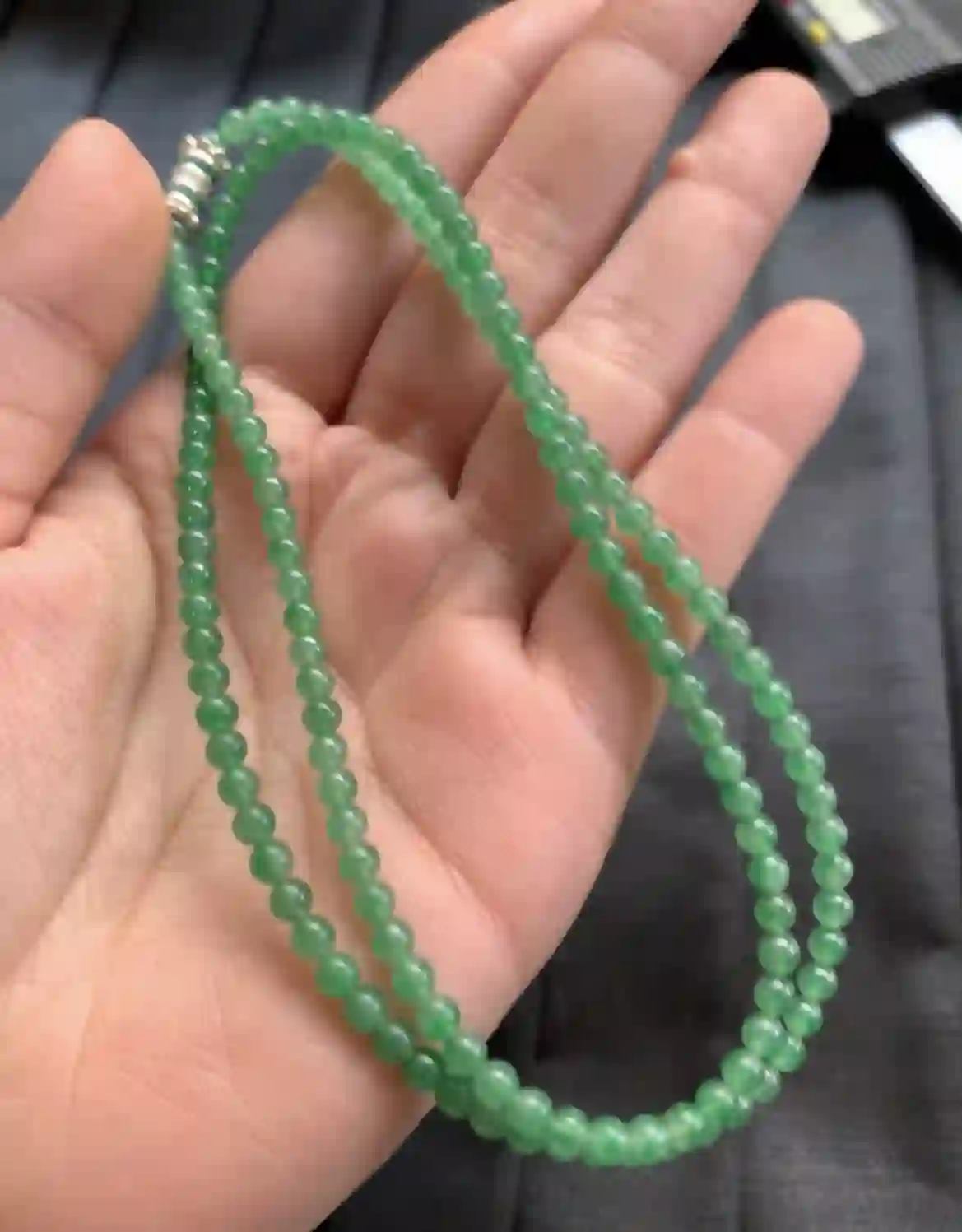 Natural Vivid Green Jadeite Beaded Necklace, view 2 | Myanmar Jadeite reference #2460001