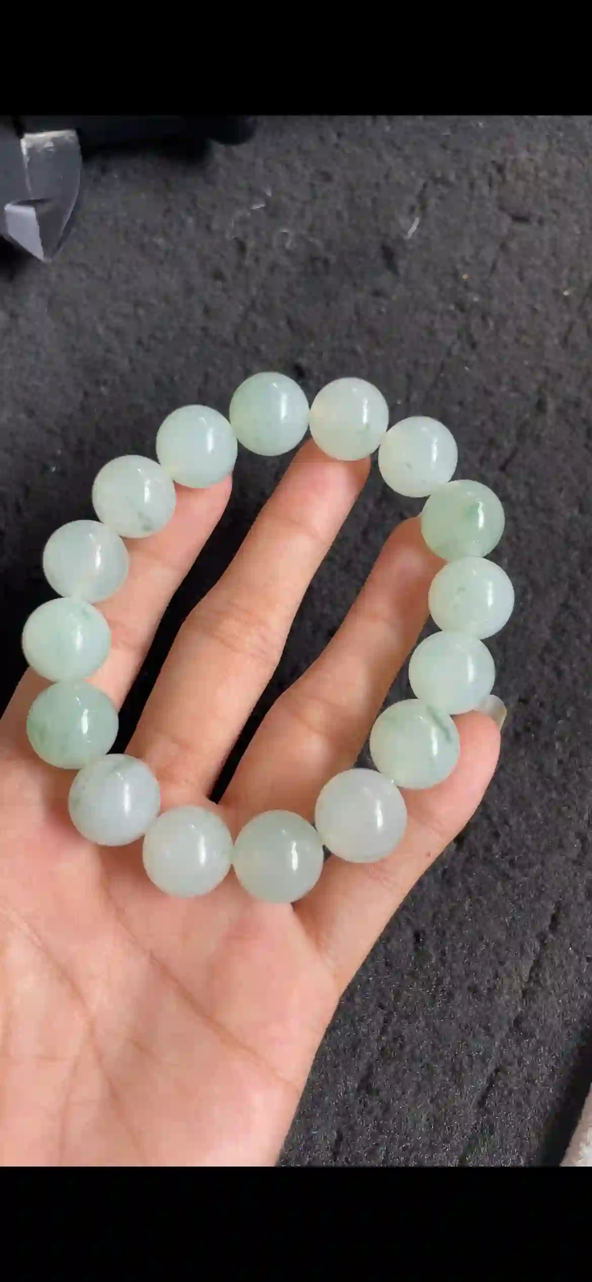 Natural Icy Floating Green Jadeite Bead Bracelet, view 2 | Myanmar Jadeite reference #7350001