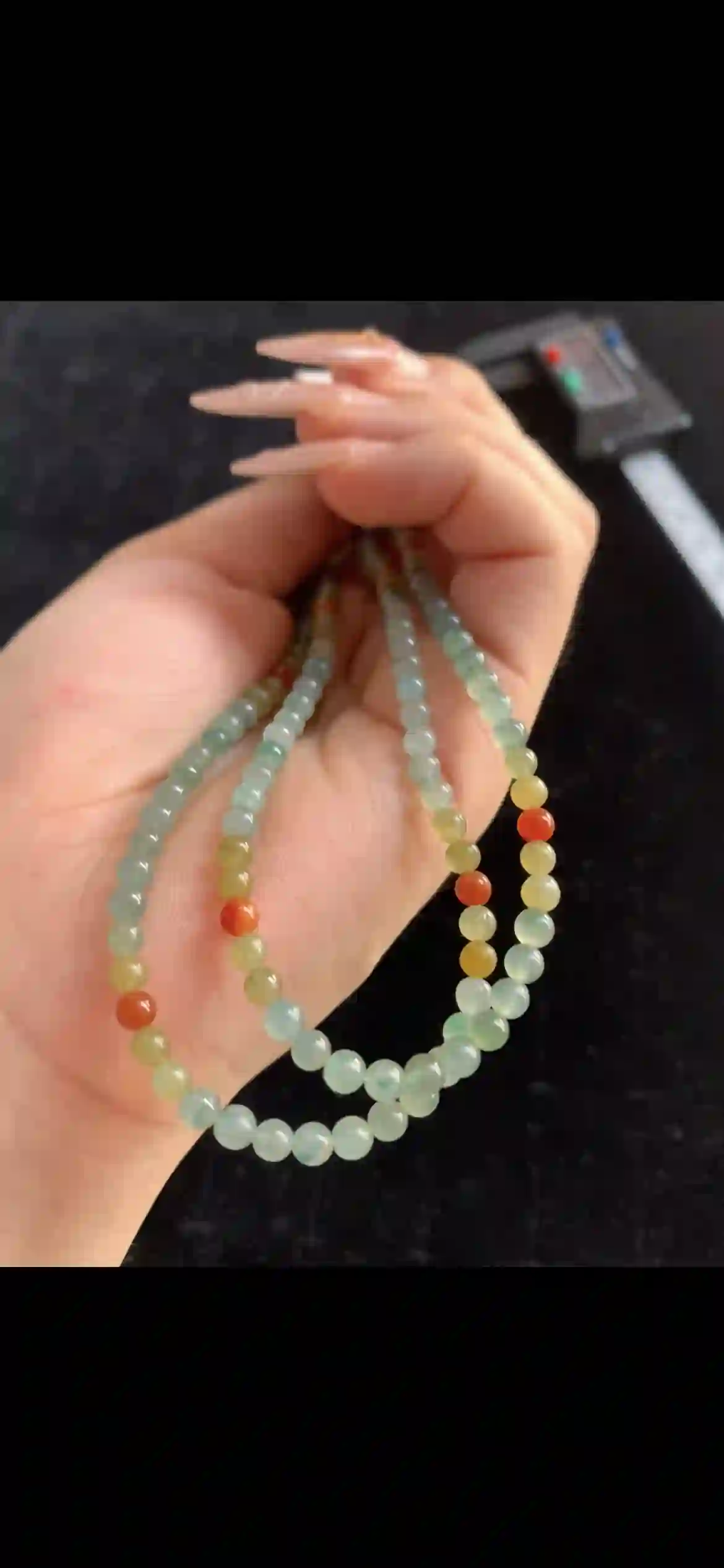 Multi-Tone Icy Jade Three-Strand Bracelet — Aqua, Honey & Sunset Orange | Myanmar Jadeite reference #31980001