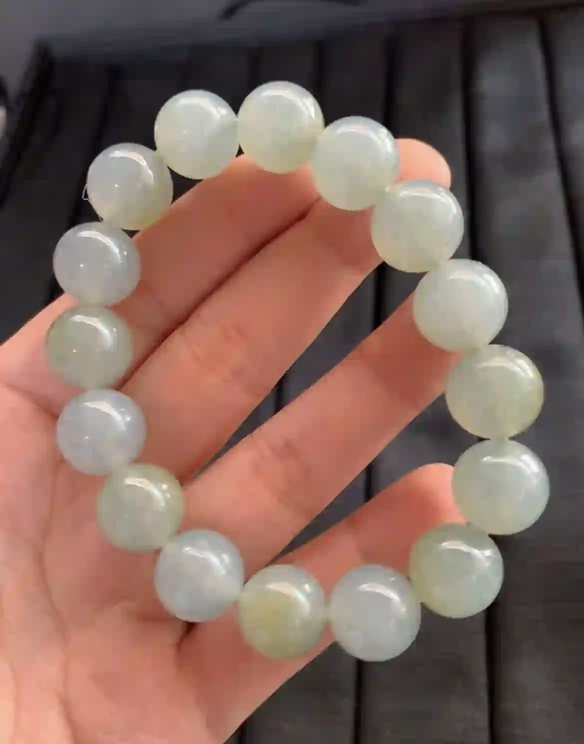   Natural Icy Green Jade Bead Bracelet | Myanmar Jadeite reference #2610002