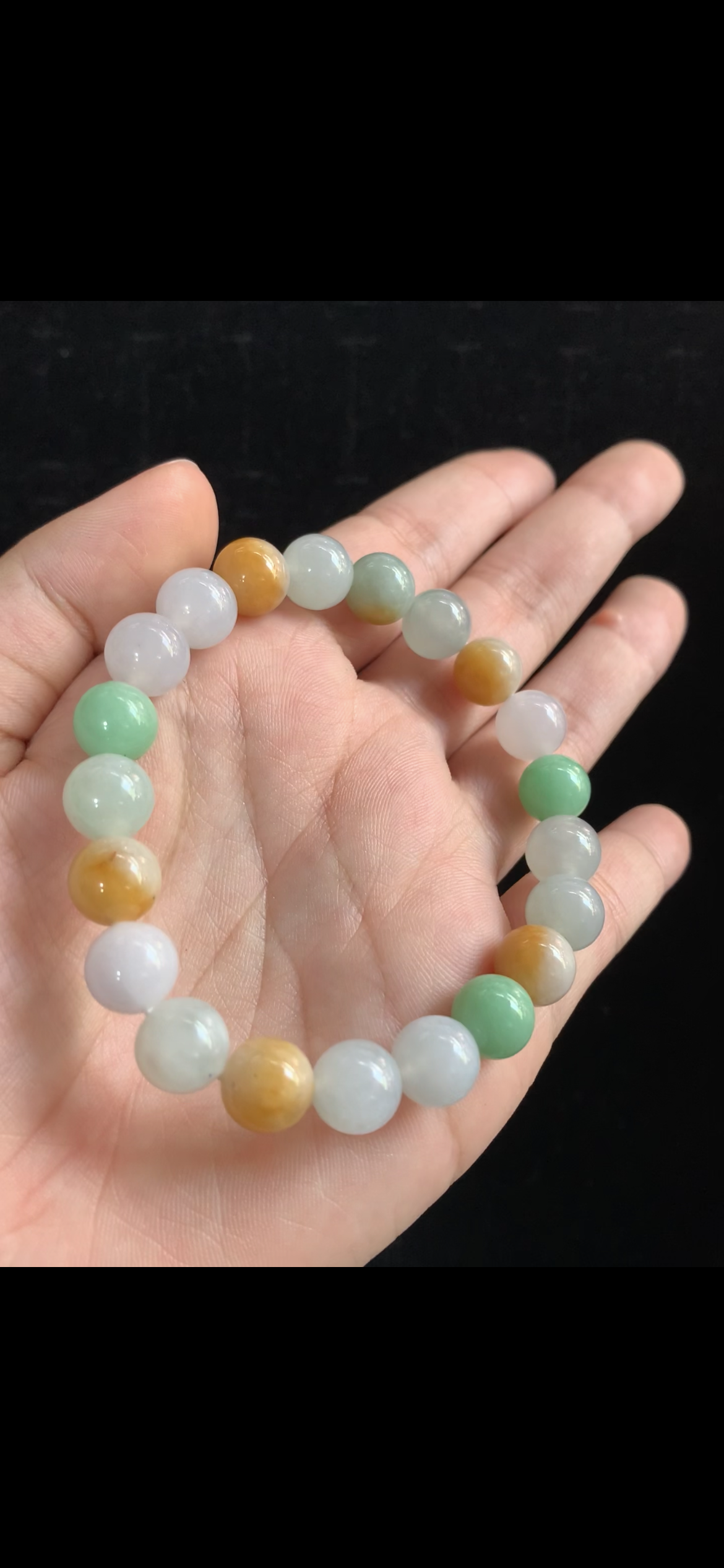 Tri-Color Harmony Jade Beaded Bracelet — White, Green & Golden Yellow