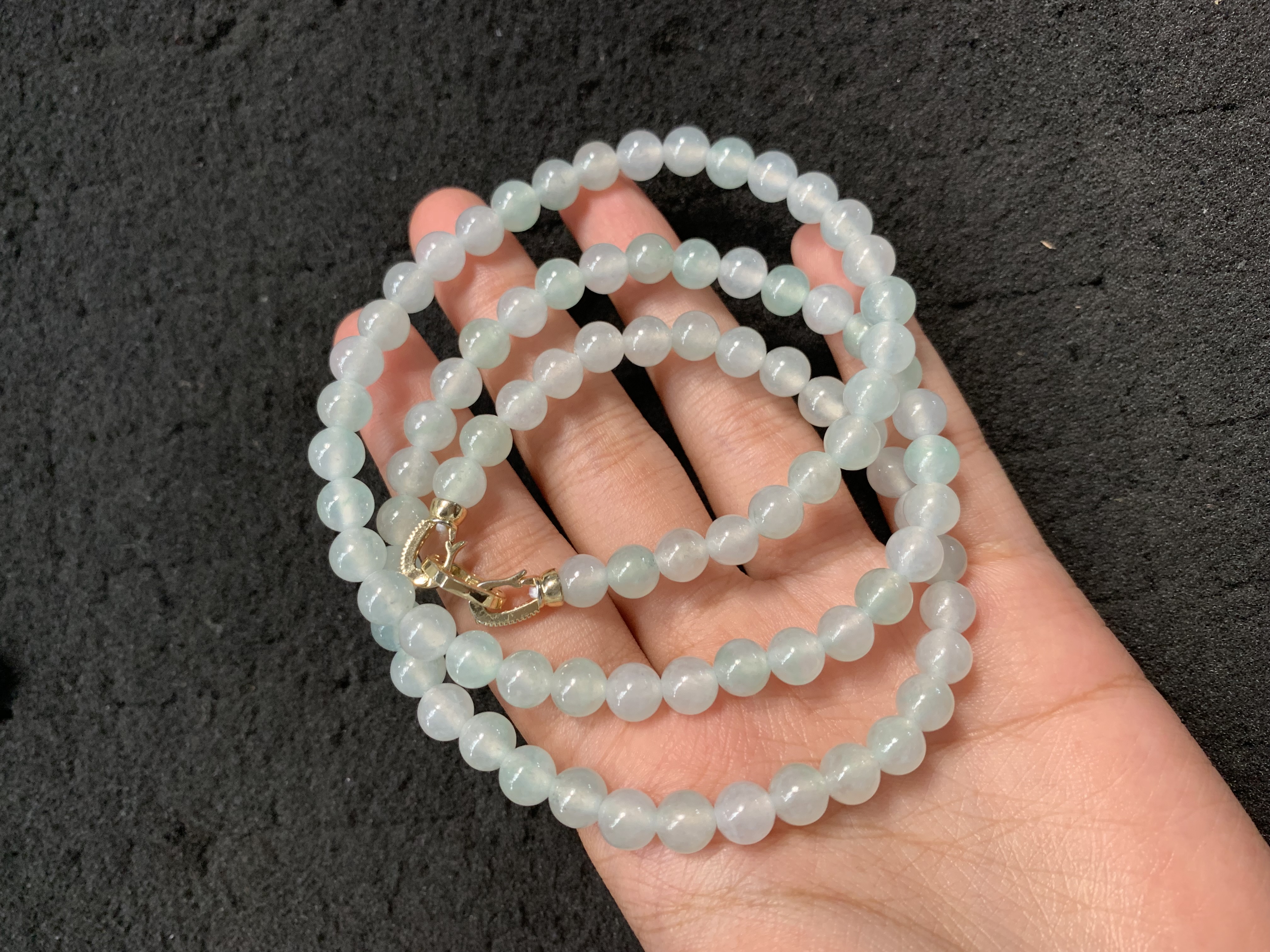 Natural Icy Light Green Jade Bead Necklace Natural Icy Light Green Jade Bead Necklace - Burmese Jadeite from Myanmar