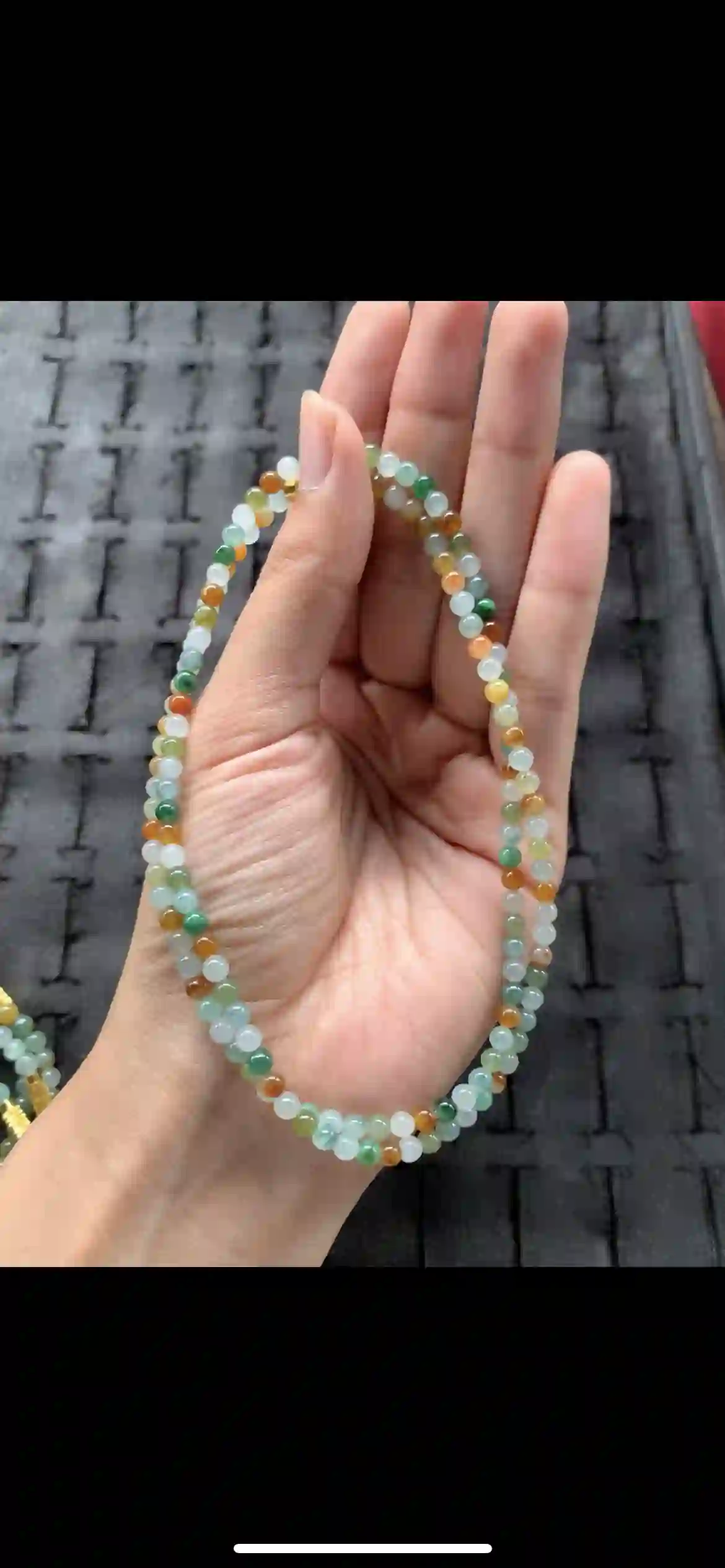 Vibrant Multicolor Gradient Jade Bead Necklace — Green, Orange & Icy White | Myanmar Jadeite reference #21090001