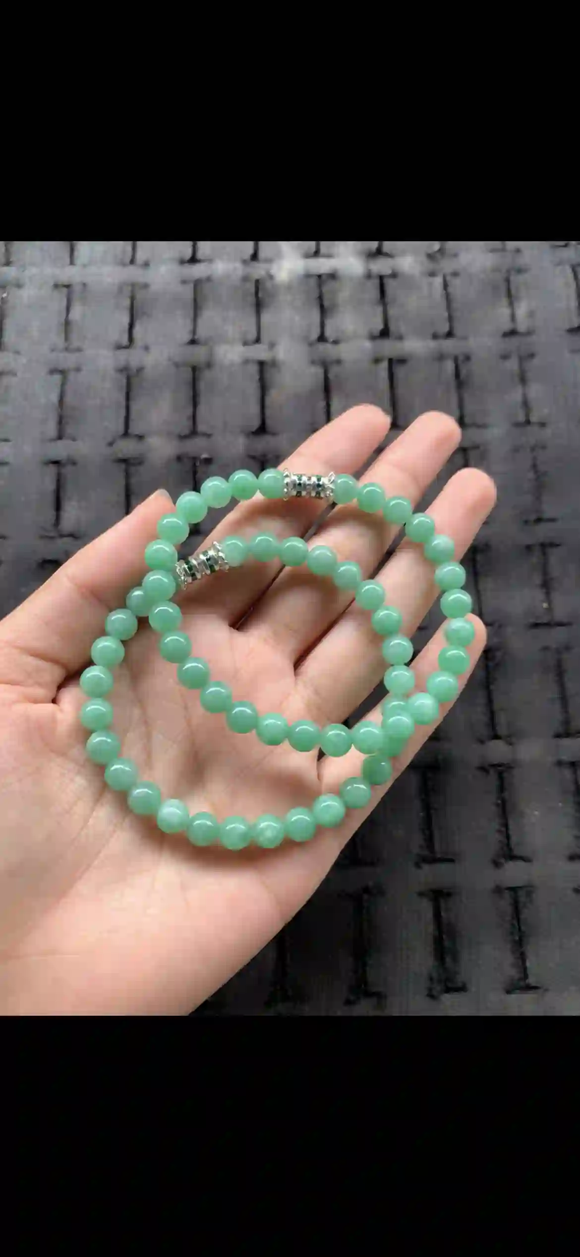 Double-Strand Fresh Mint Green Jade Beaded Bracelet with Gemstone Accents | Myanmar Jadeite reference #22860001
