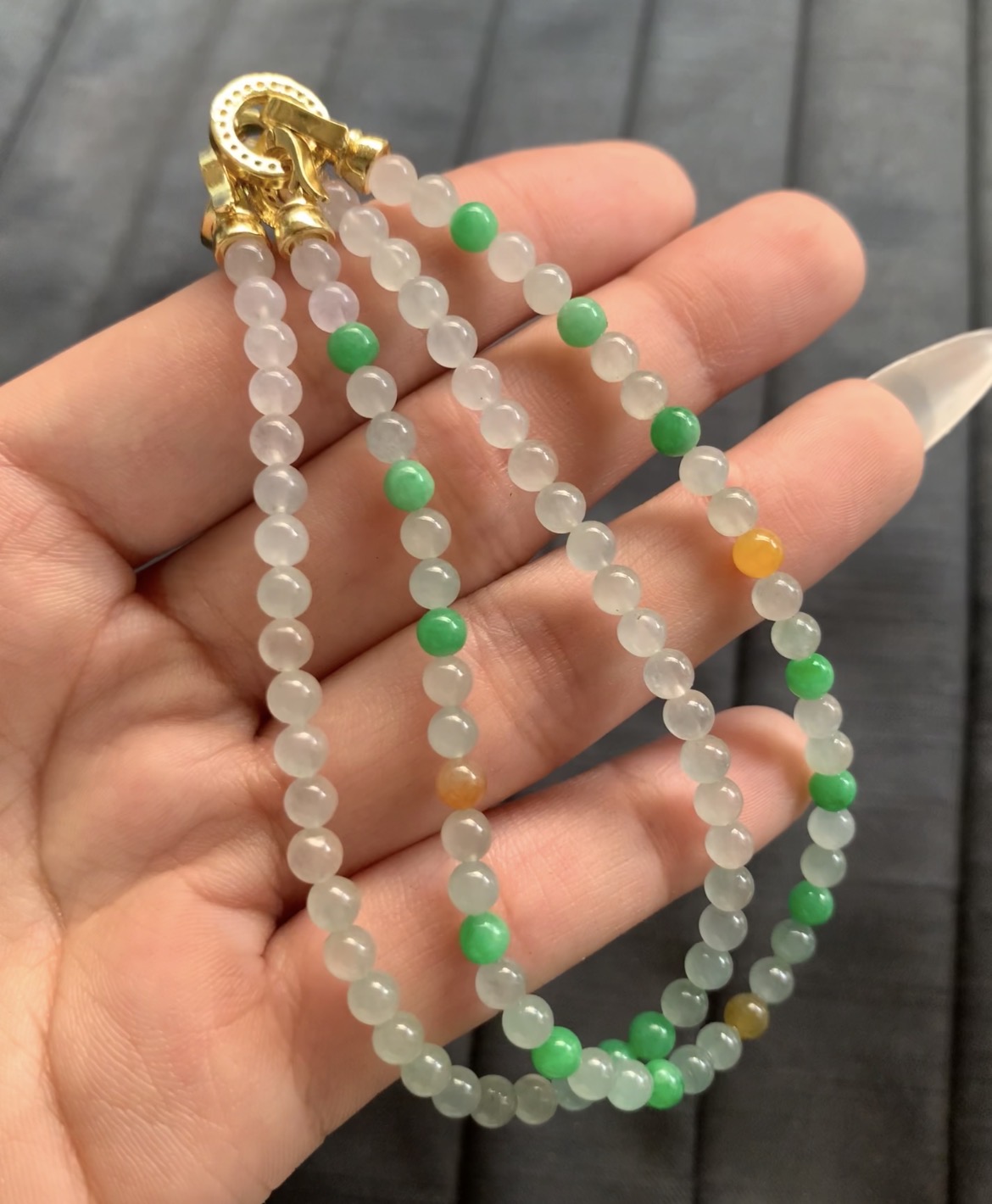 Natural Three-Color Jadeite Bead Necklace - Burmese Jadeite Type A from Hpakant, Myanmar | Myanmar Jadeite