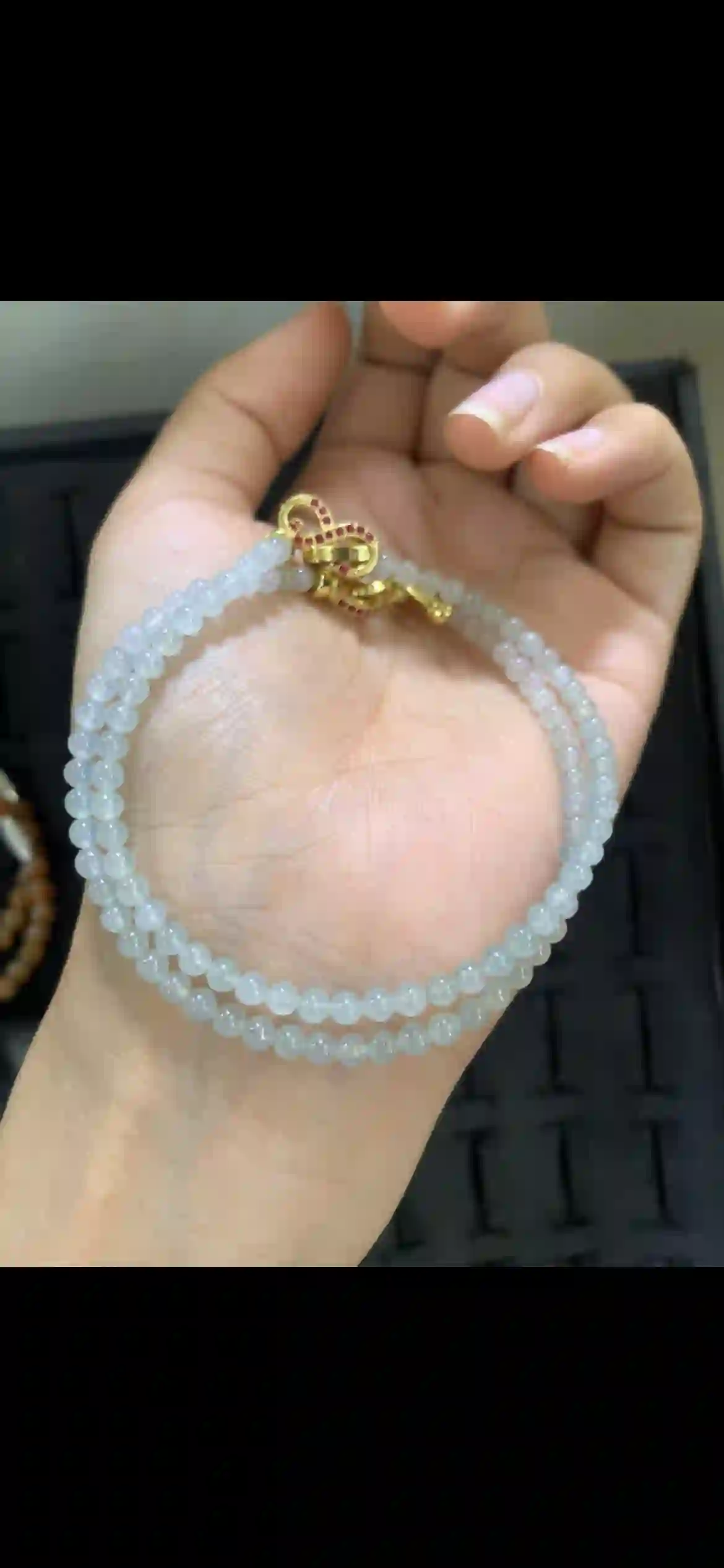 Double-Strand Icy Pale Celadon Jadeite Bracelet, view 2 | Myanmar Jadeite reference #17010001
