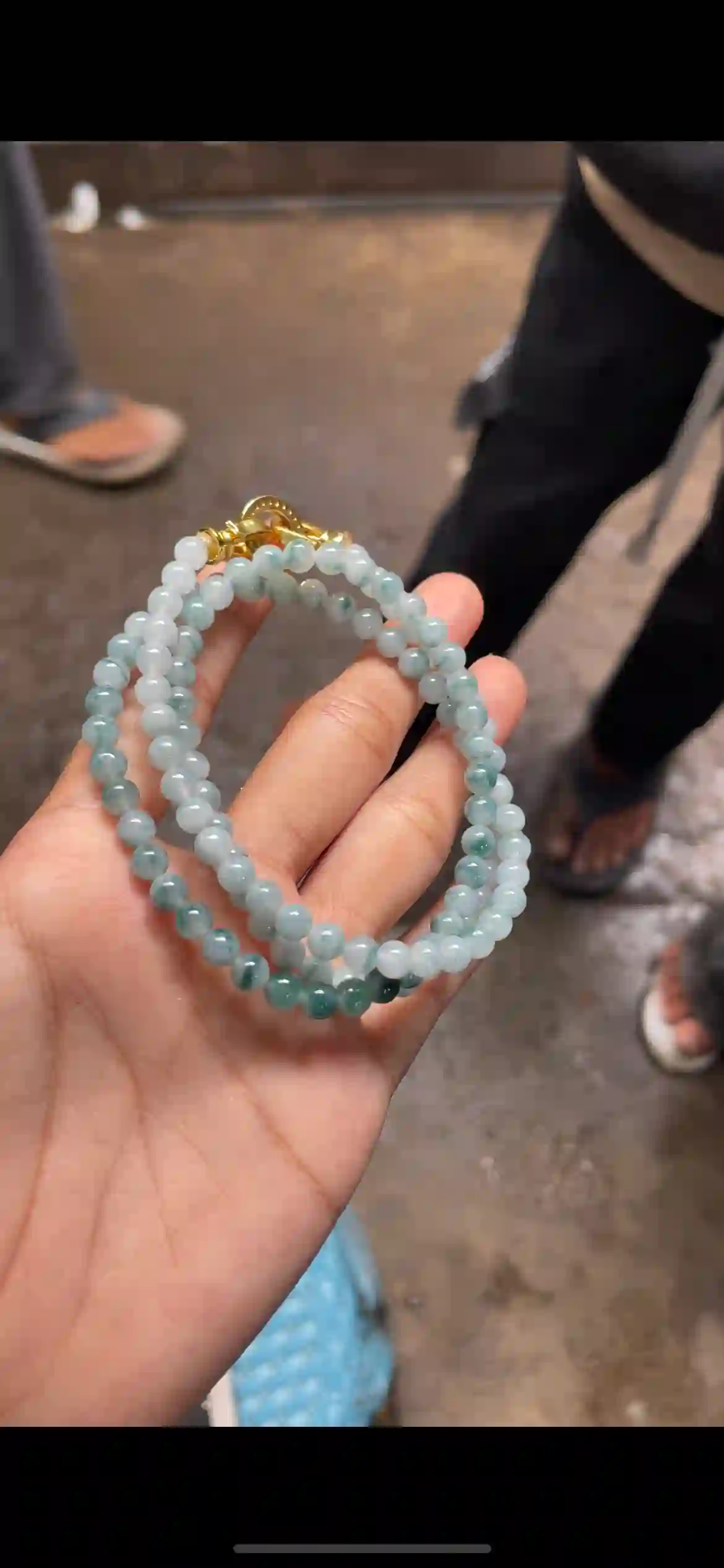   Icy Floating Blue-Green Jade Bead Multi-Layer Necklace with Gold Clasp | Myanmar Jadeite reference #6300001