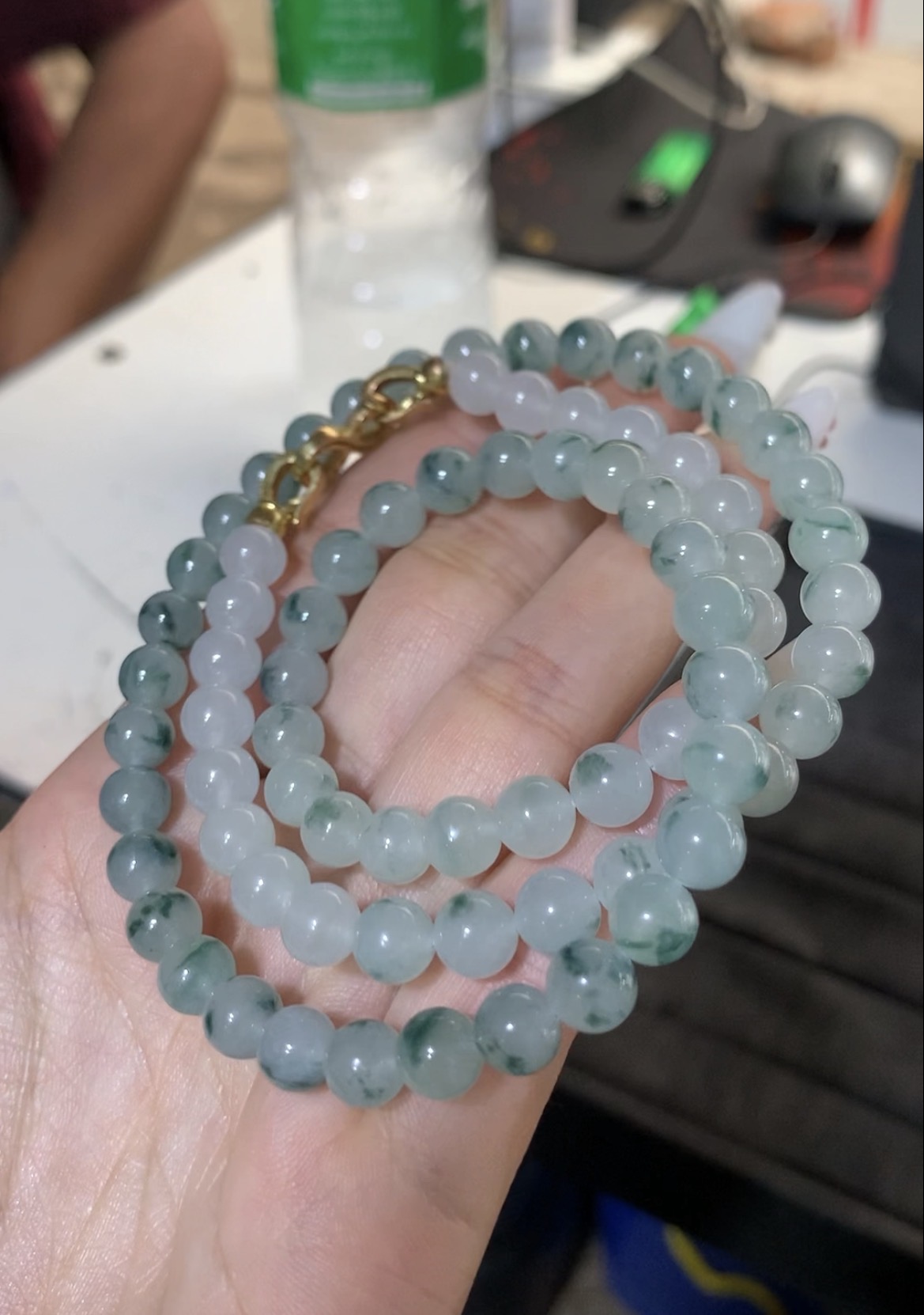 Natural Icy Green Jade Bead Necklace