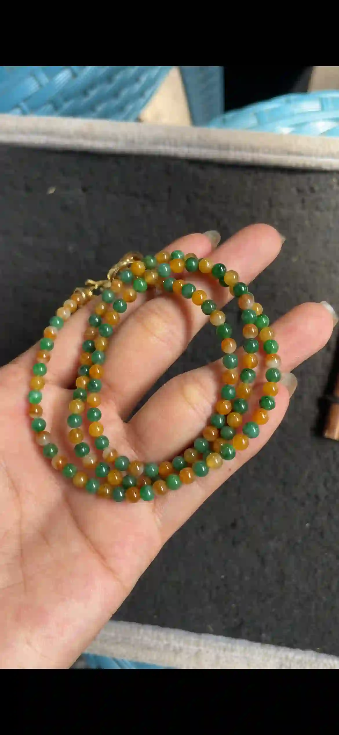  Dual-Tone Green & Orange Jade Bead Necklace, Multi-Layer Style | Myanmar Jadeite reference #5880003