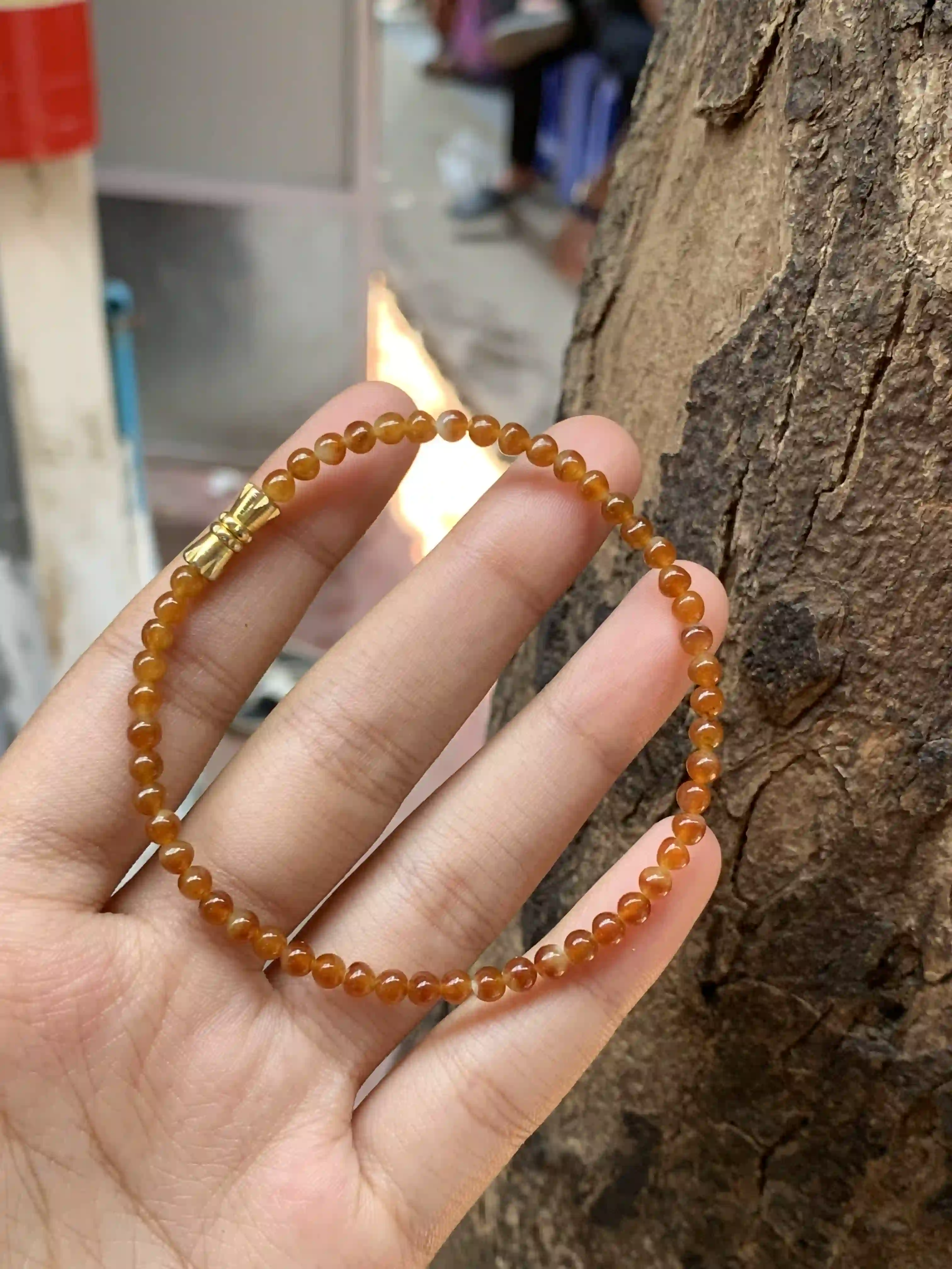 Natural Honey Yellow Jade Beaded Bracelet | Myanmar Jadeite reference #2220005