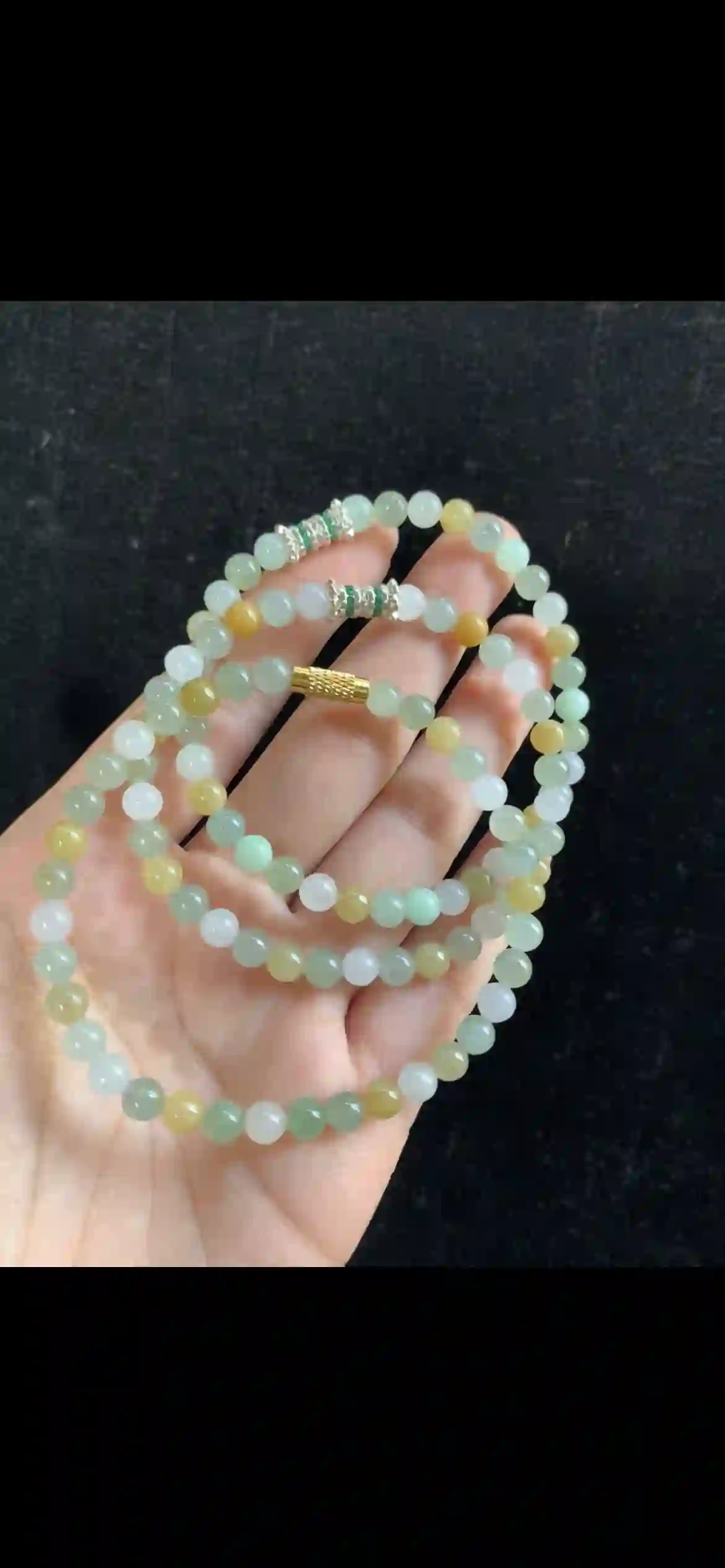 Soft Celadon & Honey Jade Triple-Strand Set — Necklace & Bracelet Combo | Myanmar Jadeite reference #36240001
