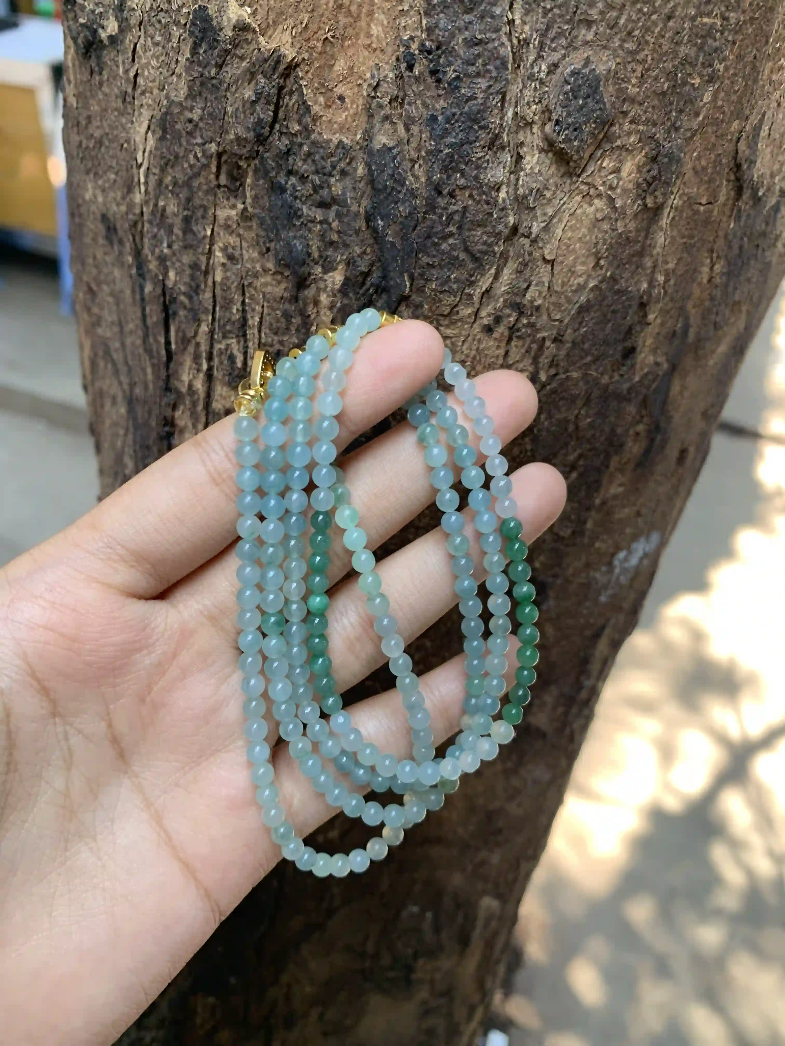   Natural Icy Green Jade Bead Necklace, view 2 | Myanmar Jadeite reference #1920008