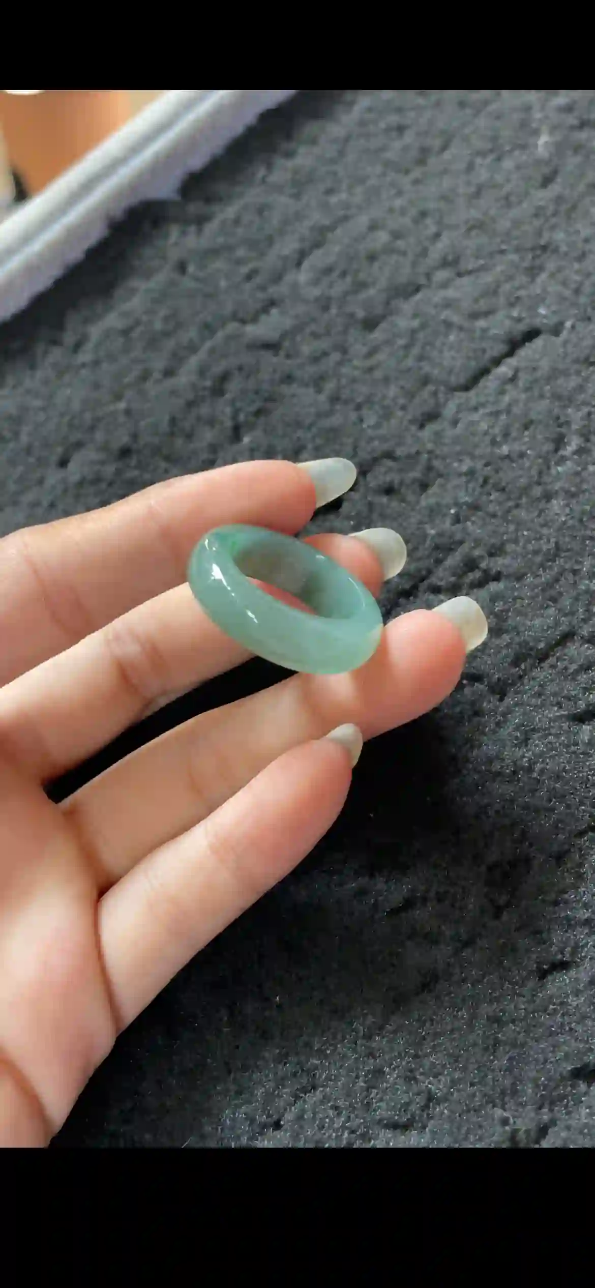 Polished Pale Blue-Green Jade Band Ring — Natural Solid Jade Ring, view 2 | Myanmar Jadeite reference #29430001