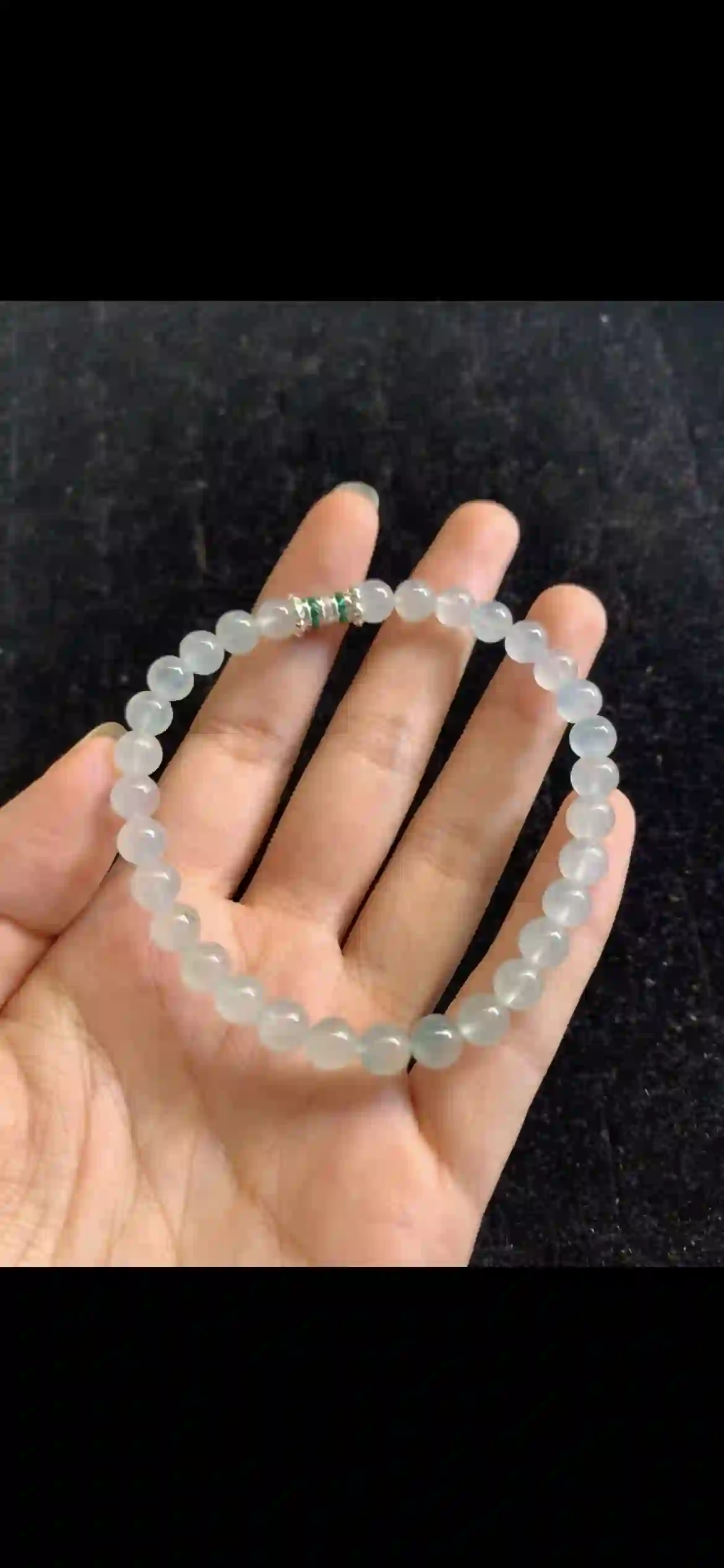 Premium Icy Translucent Jadeite Beaded Bracelet with Green Accent Spacer, view 2 | Myanmar Jadeite reference #23730001