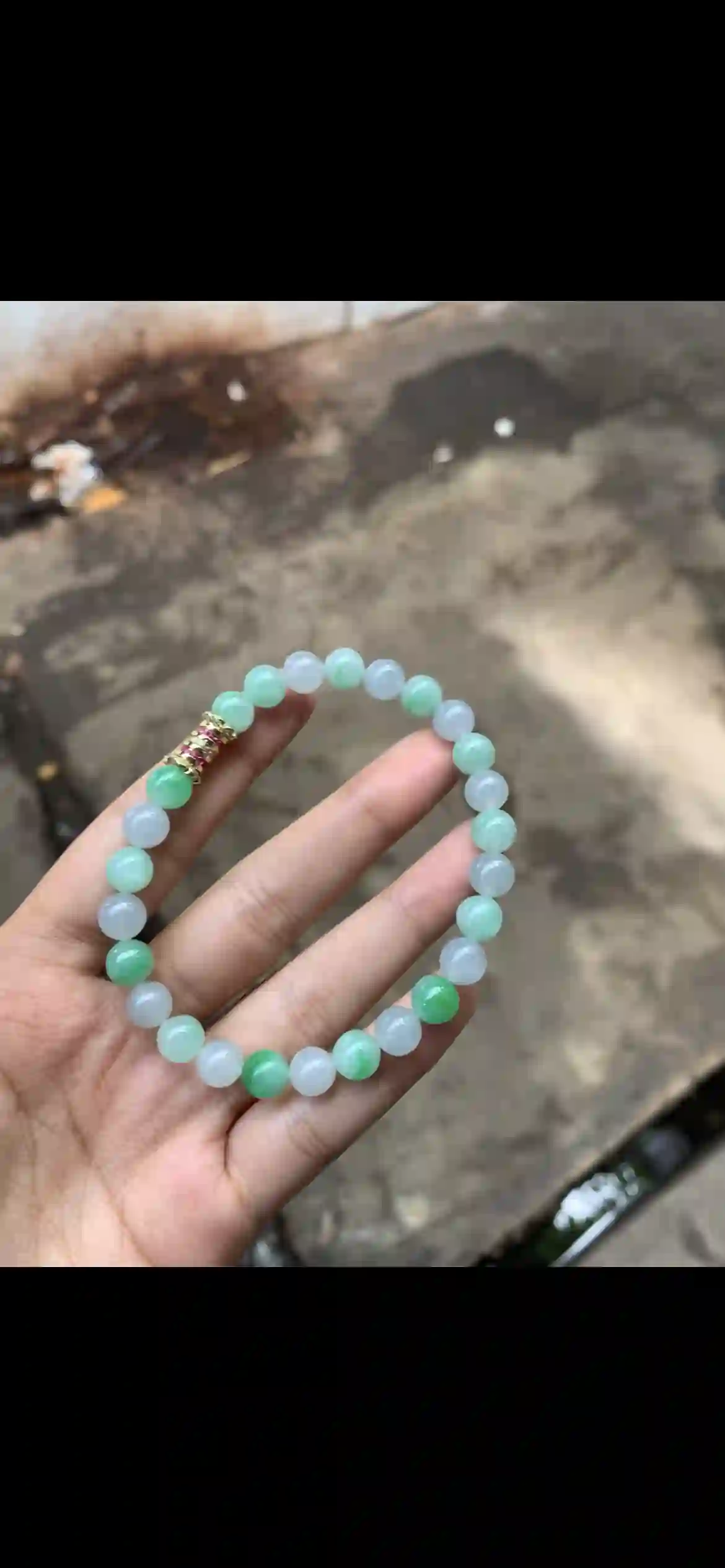 Icy Floating Green Jade Bead Bracelet with Gemstone Accent Clasp, view 2 | Myanmar Jadeite reference #17490001