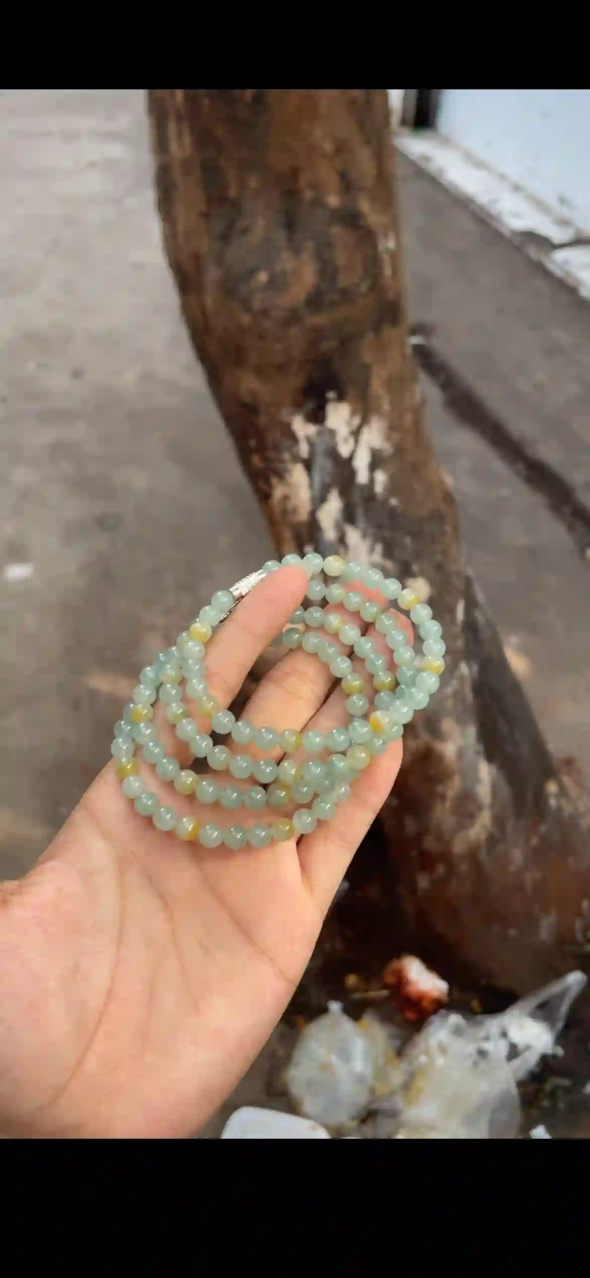 Icy Celadon & Honey Yellow Jade Multi-Wrap Necklace — Long Delicate Strand | Myanmar Jadeite reference #33420001