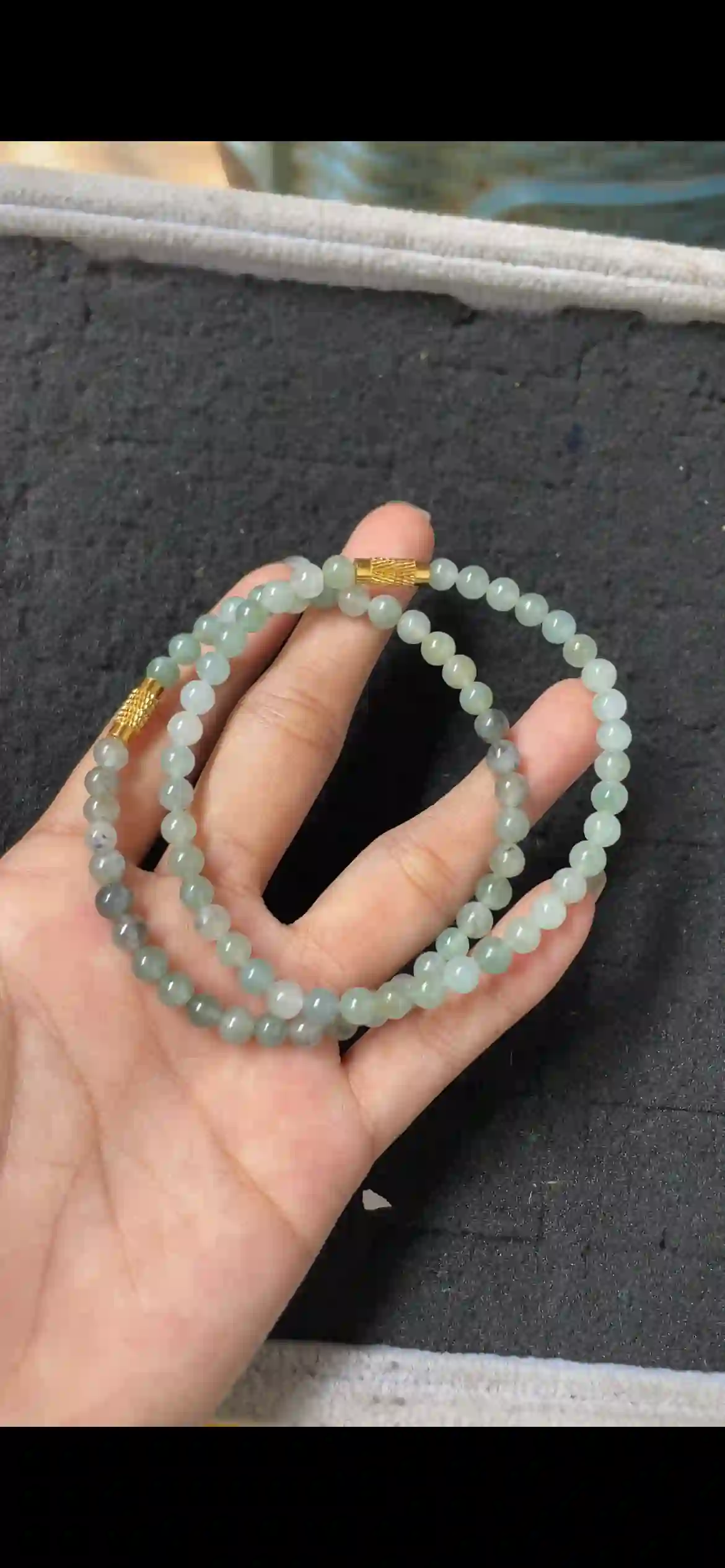  Icy Floating Blue-Green Gradient Jade Bead Multi-Layer Bracelet with Gold Spacers, view 2 | Myanmar Jadeite reference #6450001