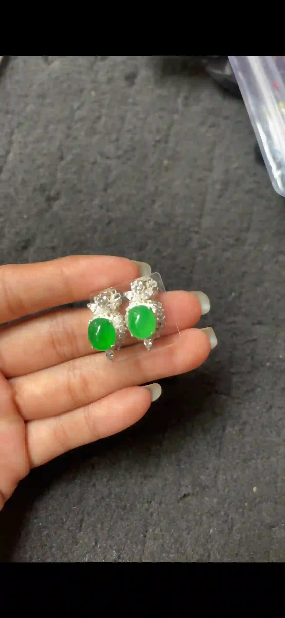  Vibrant Imperial Green Jadeite Drop Earrings with Diamond Halo | Myanmar Jadeite reference #6840005