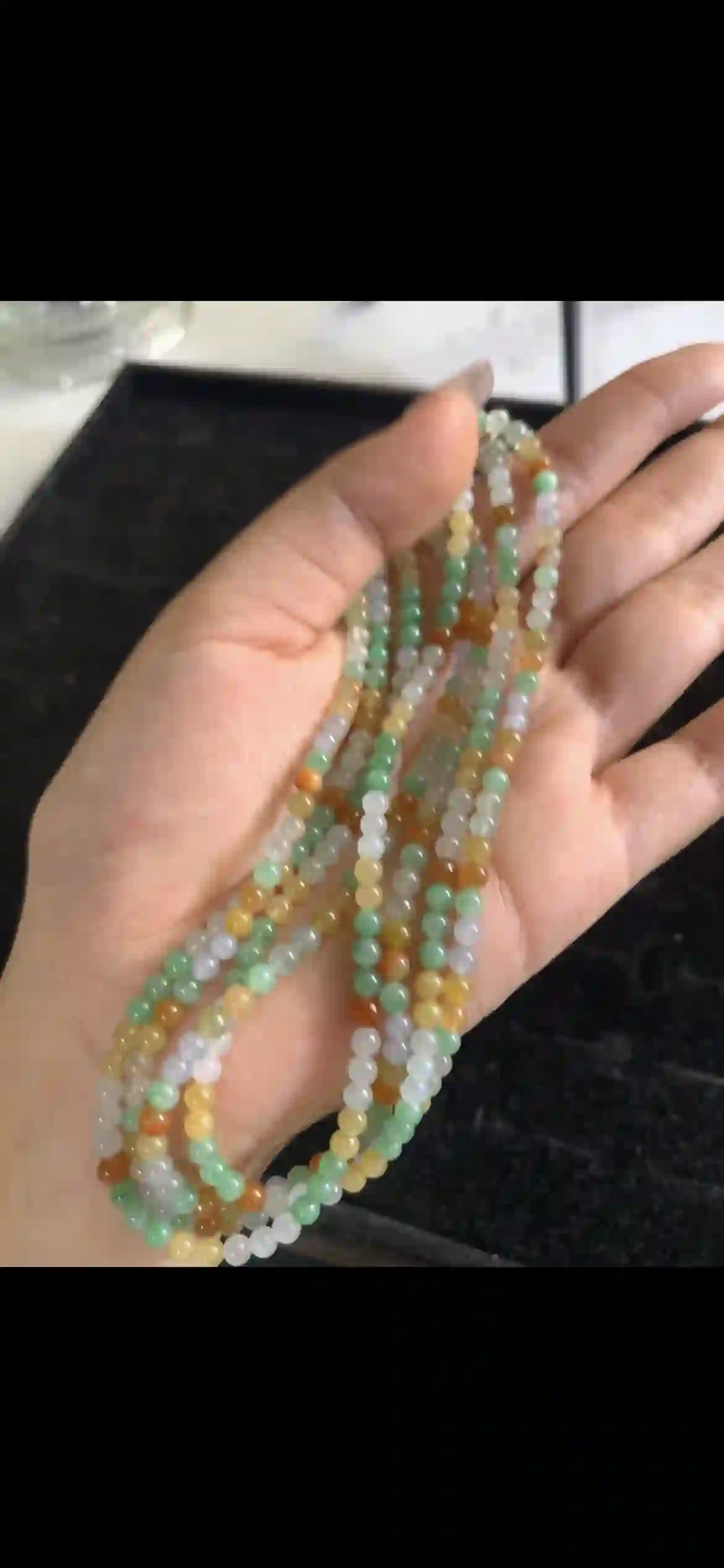 Multi-Strand Rainbow Jade Beaded Necklace — Vibrant Tri-Color Strands, view 2 | Myanmar Jadeite reference #27510001