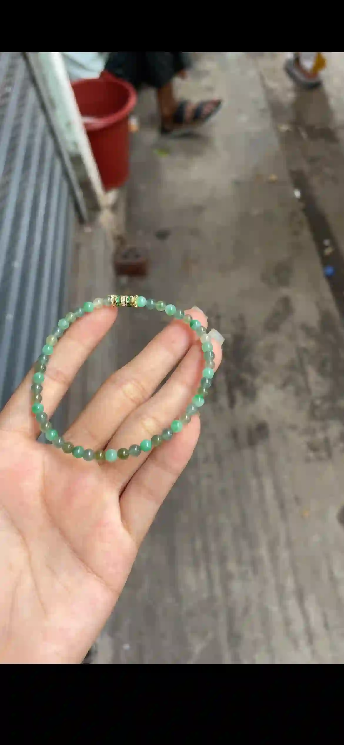 Gradient Earthy Green Jade Bracelet — Emerald Crystal Gold Accent | Myanmar Jadeite reference #33600001