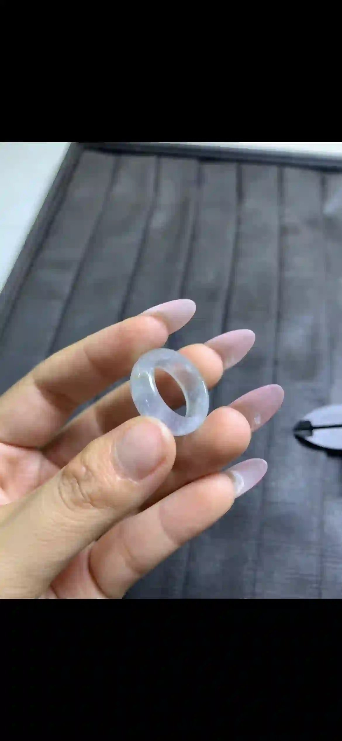 Icy Translucent Natural Jadeite Band Ring, view 2 | Myanmar Jadeite reference #10920001