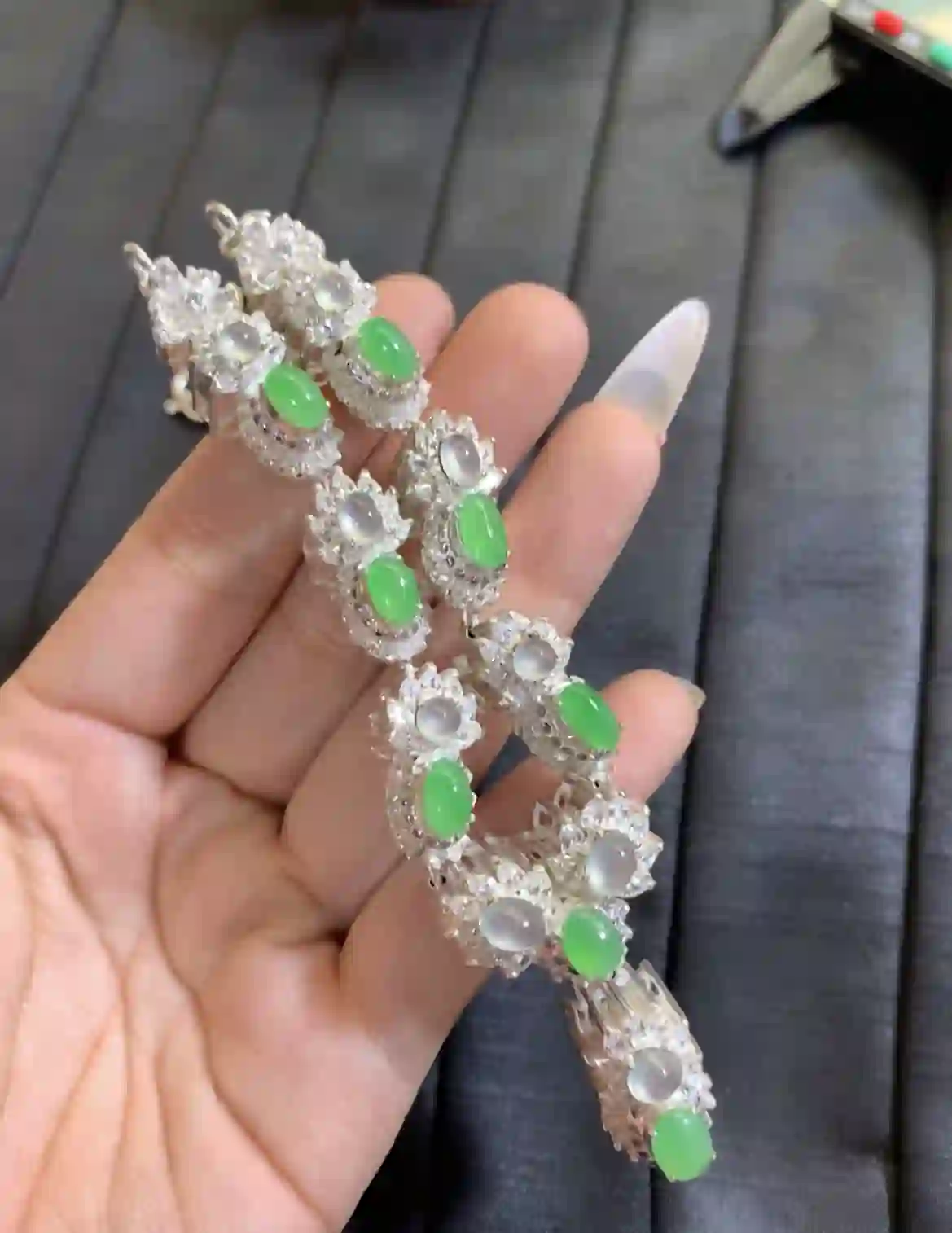 Two-Tone Natural Jade Bracelet, view 2 | Myanmar Jadeite reference #2250005