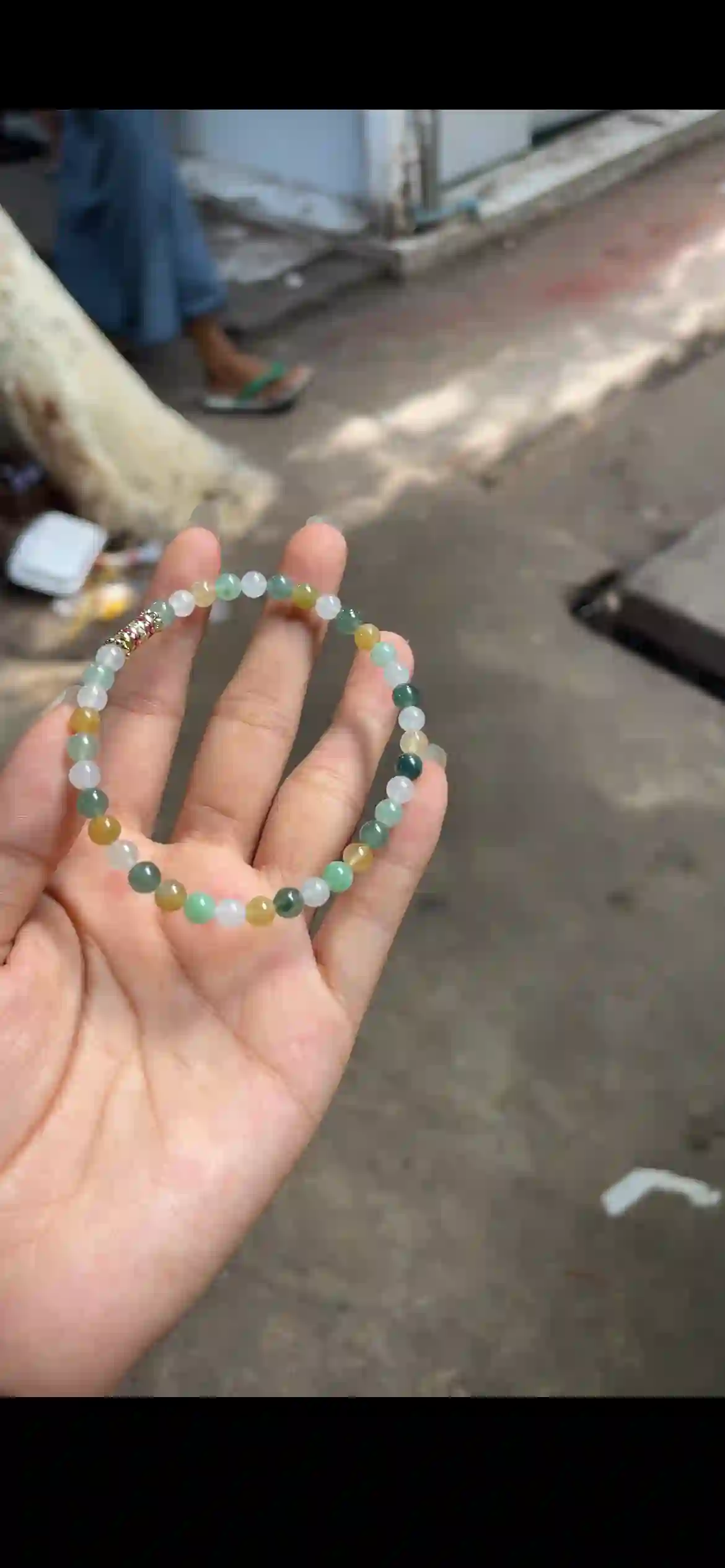 Multicolored Natural Jadeite Bead Bracelet with Decorative Accent | Myanmar Jadeite reference #24900001