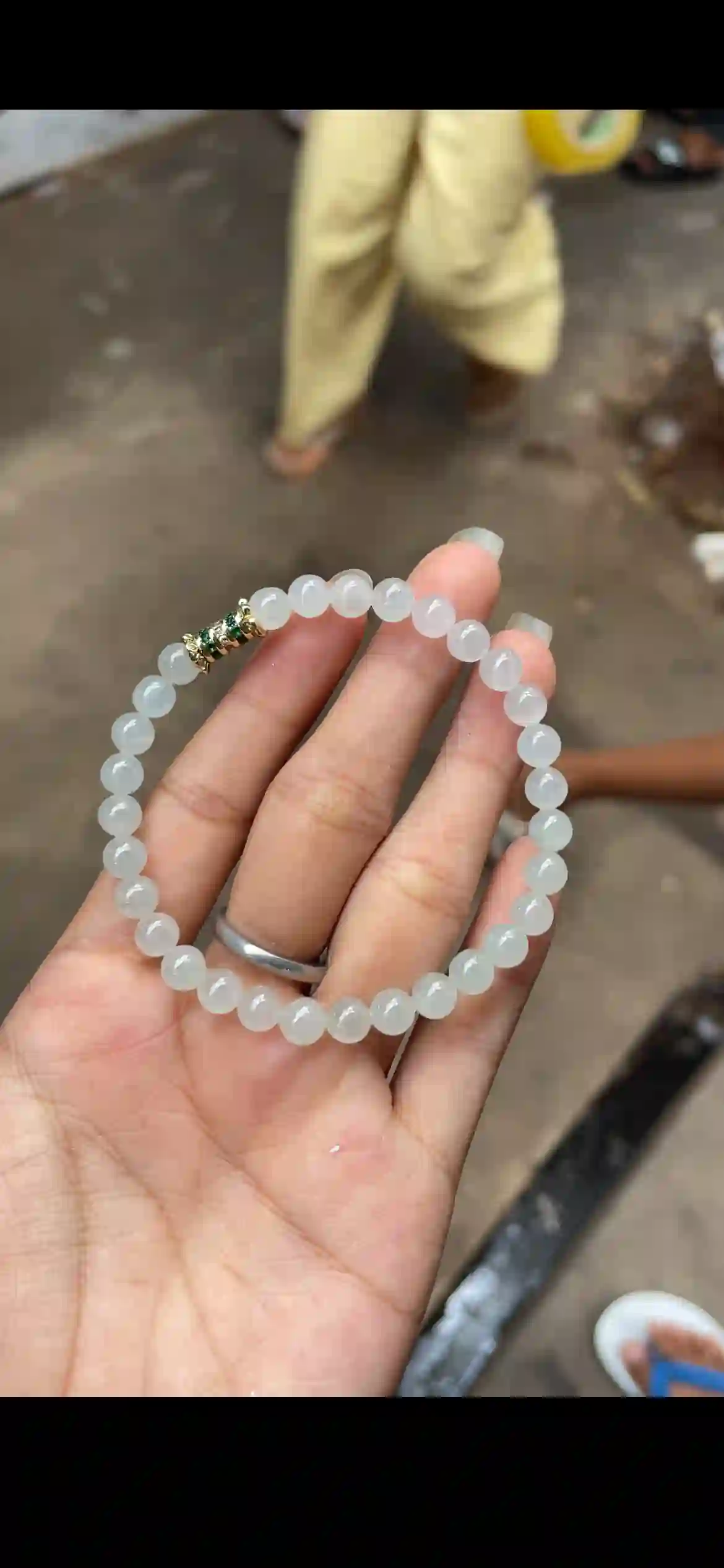 Icy Pale White‑Green Jadeite Bead Bracelet | Myanmar Jadeite reference #13980001