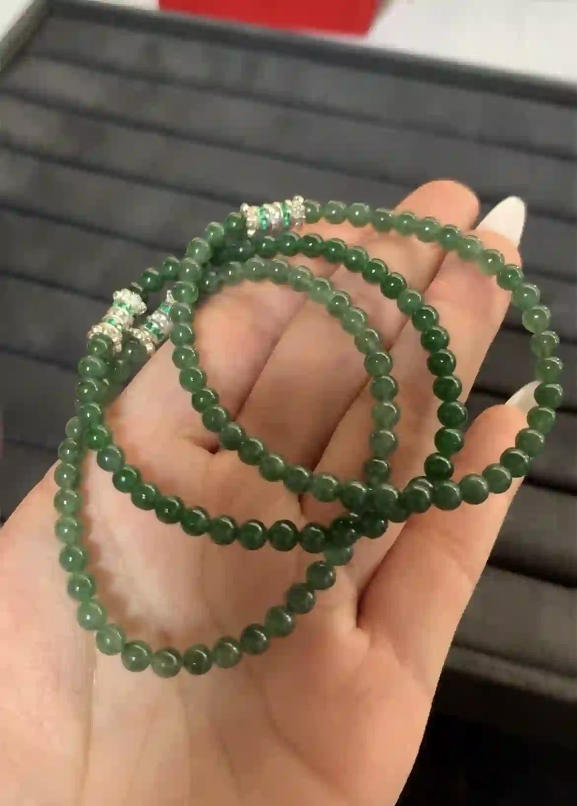   Natural Deep Green Jade Bead Necklace, view 2 | Myanmar Jadeite reference #1950001