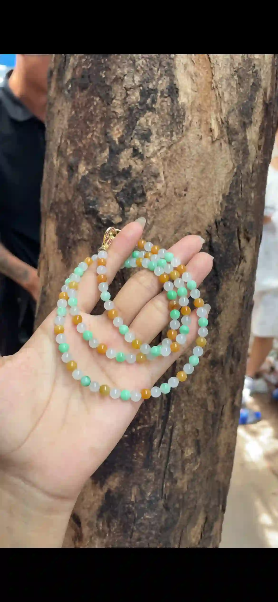Three-Color Icy Jadeite Bead Necklace | Myanmar Jadeite reference #7650002
