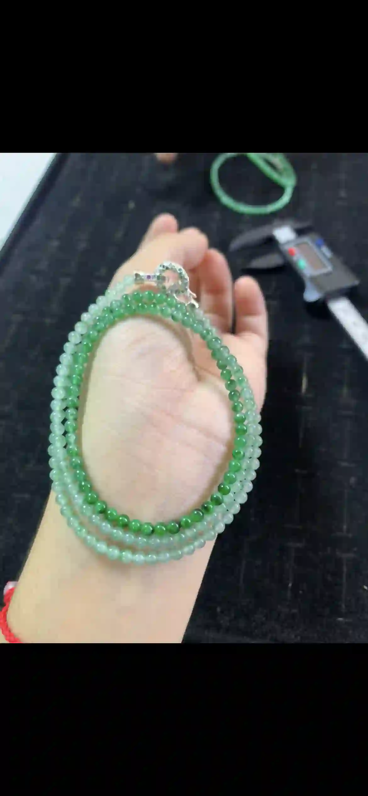 Three-Tone Green Gradient Jade Bead Necklace with Sparkling Crystal Clasp | Myanmar Jadeite reference #21360001