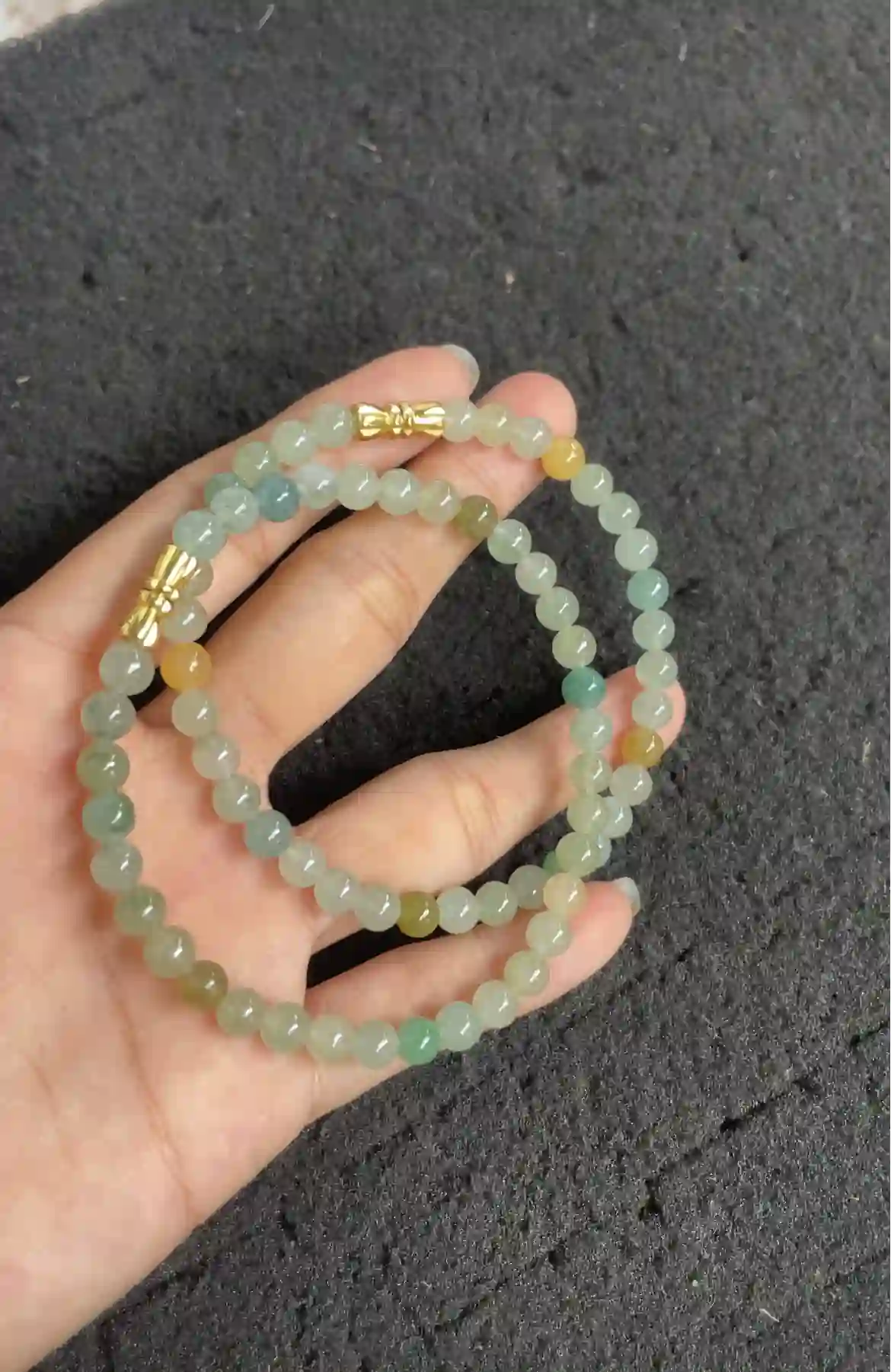  Multicolor Icy Jadeite Beaded Double-Layer Bracelet with Gold Plated Accents, view 2 | Myanmar Jadeite reference #3270001