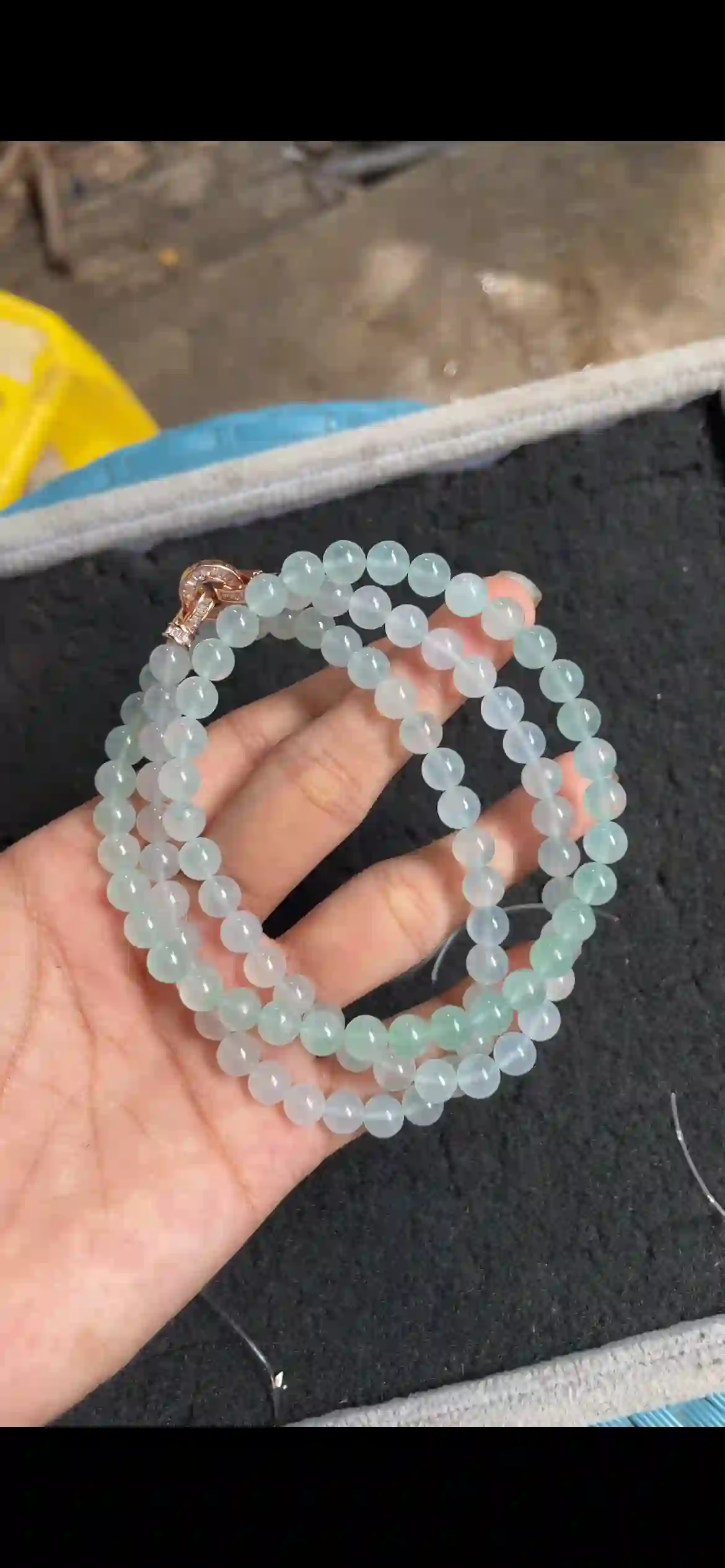 Icy Translucent Light Green Jadeite Bead Necklace | Myanmar Jadeite reference #7500002