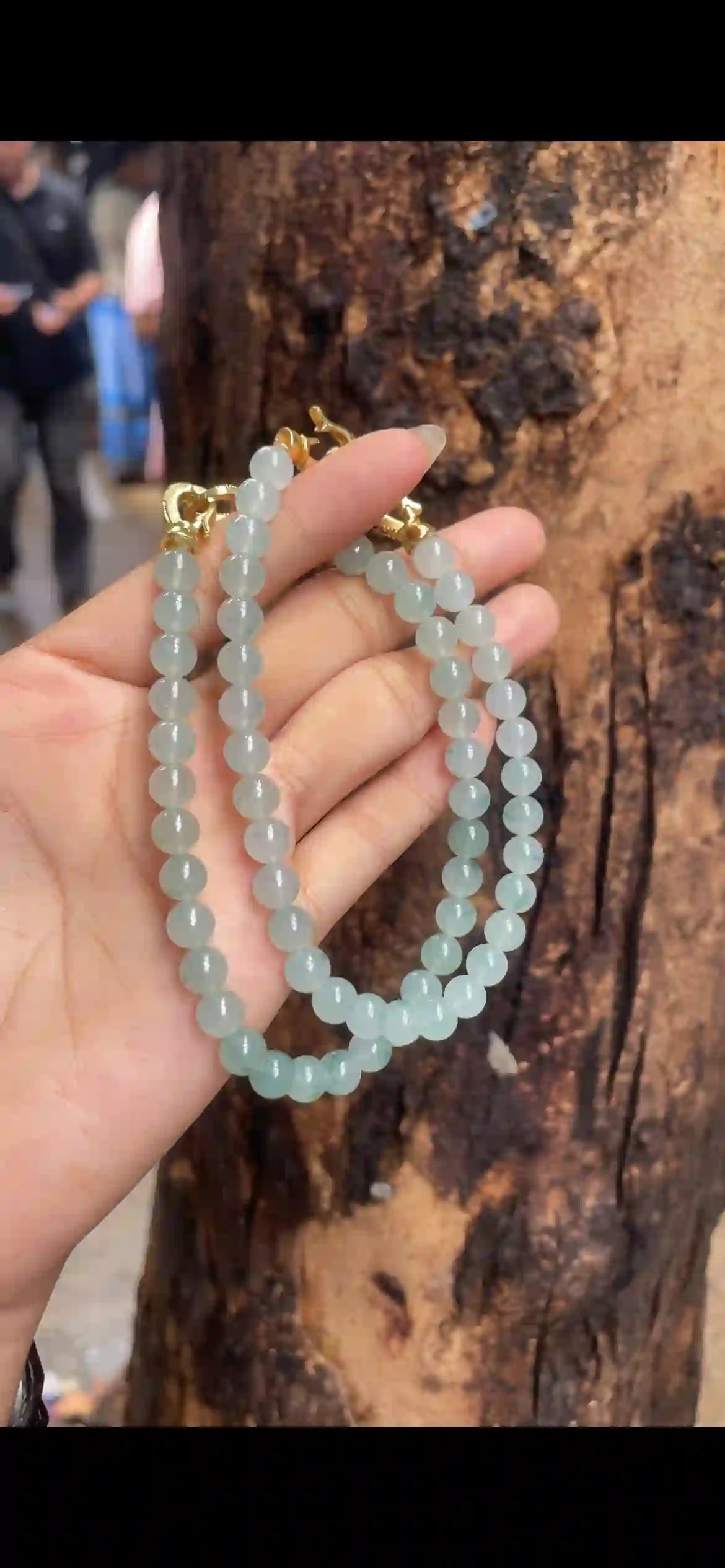  Icy Floating Blue-Green Jade Bead Multi-Layer Necklace with Gold Clasps, view 2 | Myanmar Jadeite reference #6270001