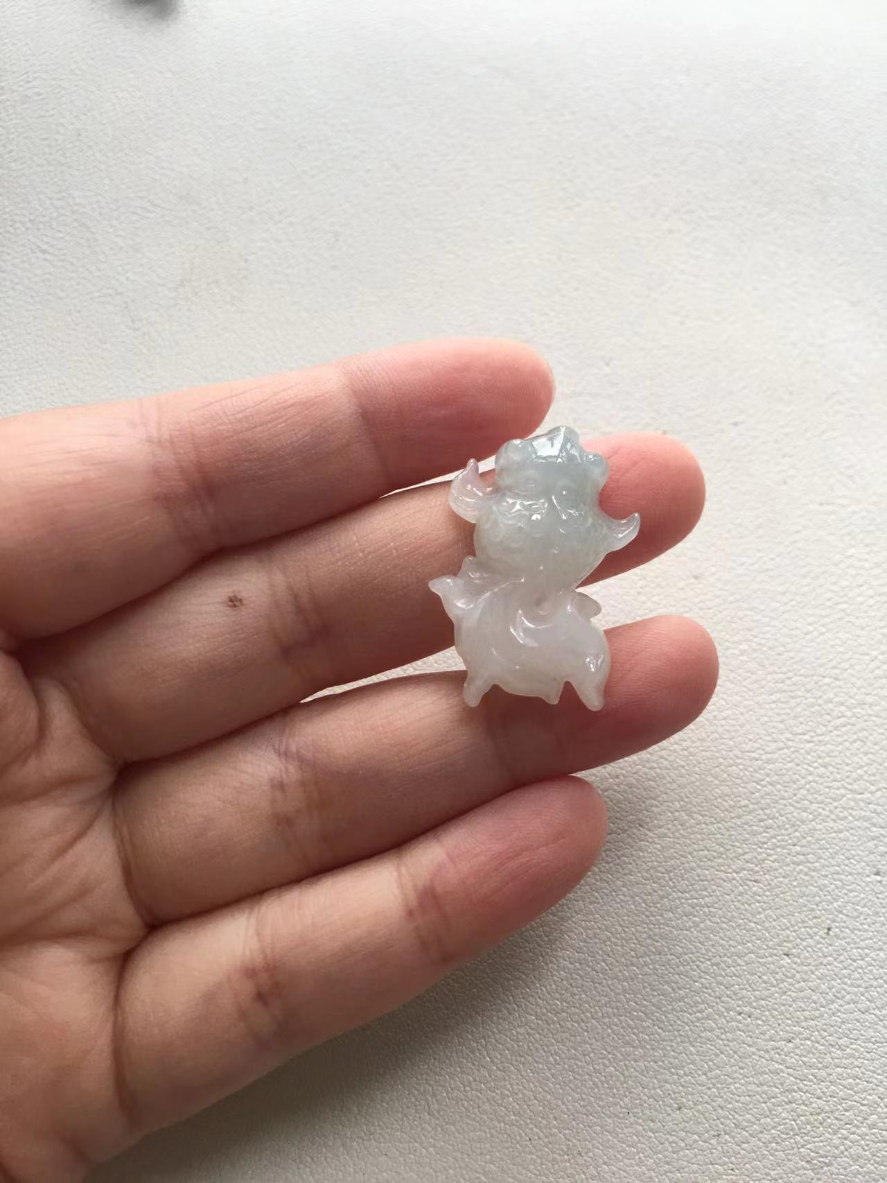  Icy Jade Pendant with Dragon Fish Carving - Burmese Jadeite Type A from Hpakant, Myanmar | Myanmar Jadeite