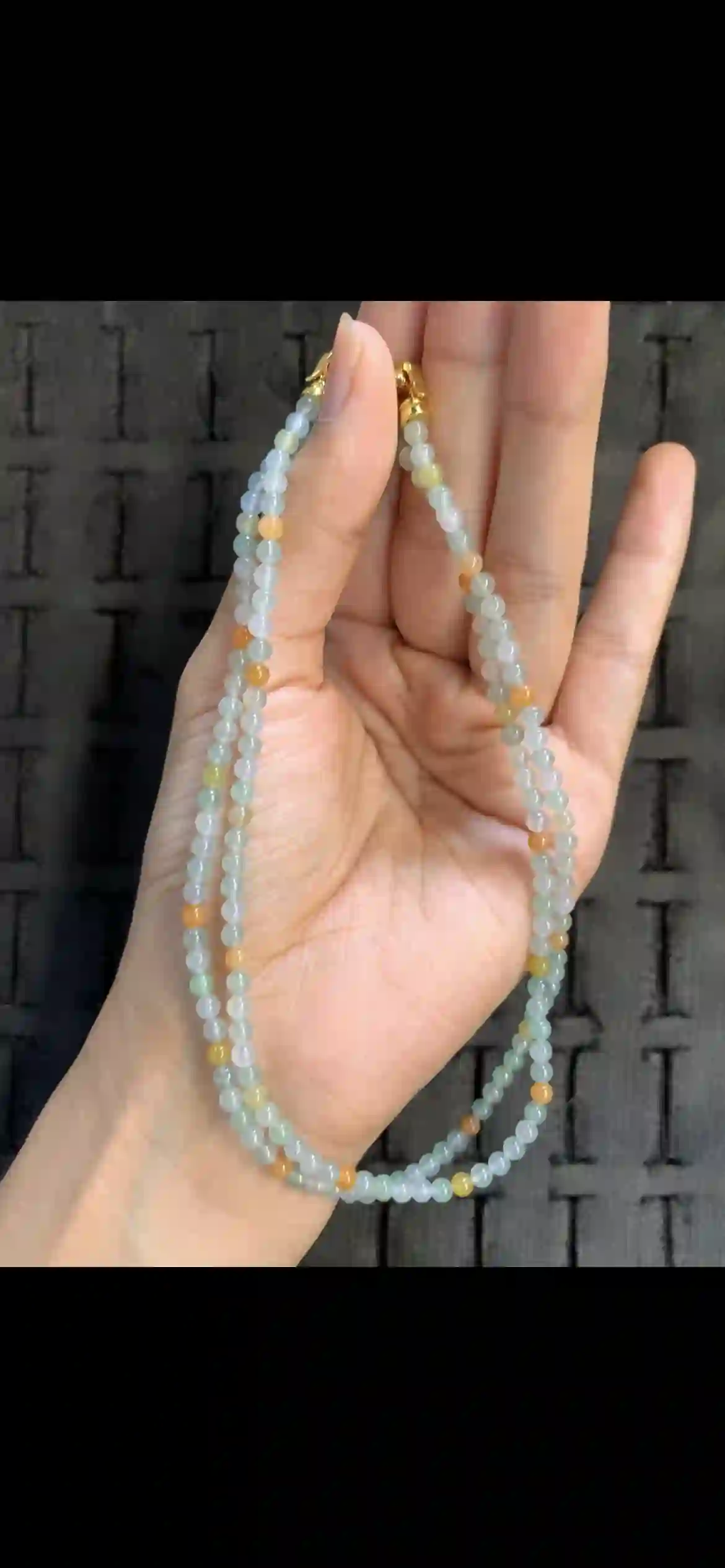 Multicolor Tri-Color Jade Bead Necklace with Gold Clasps | Myanmar Jadeite reference #19740001