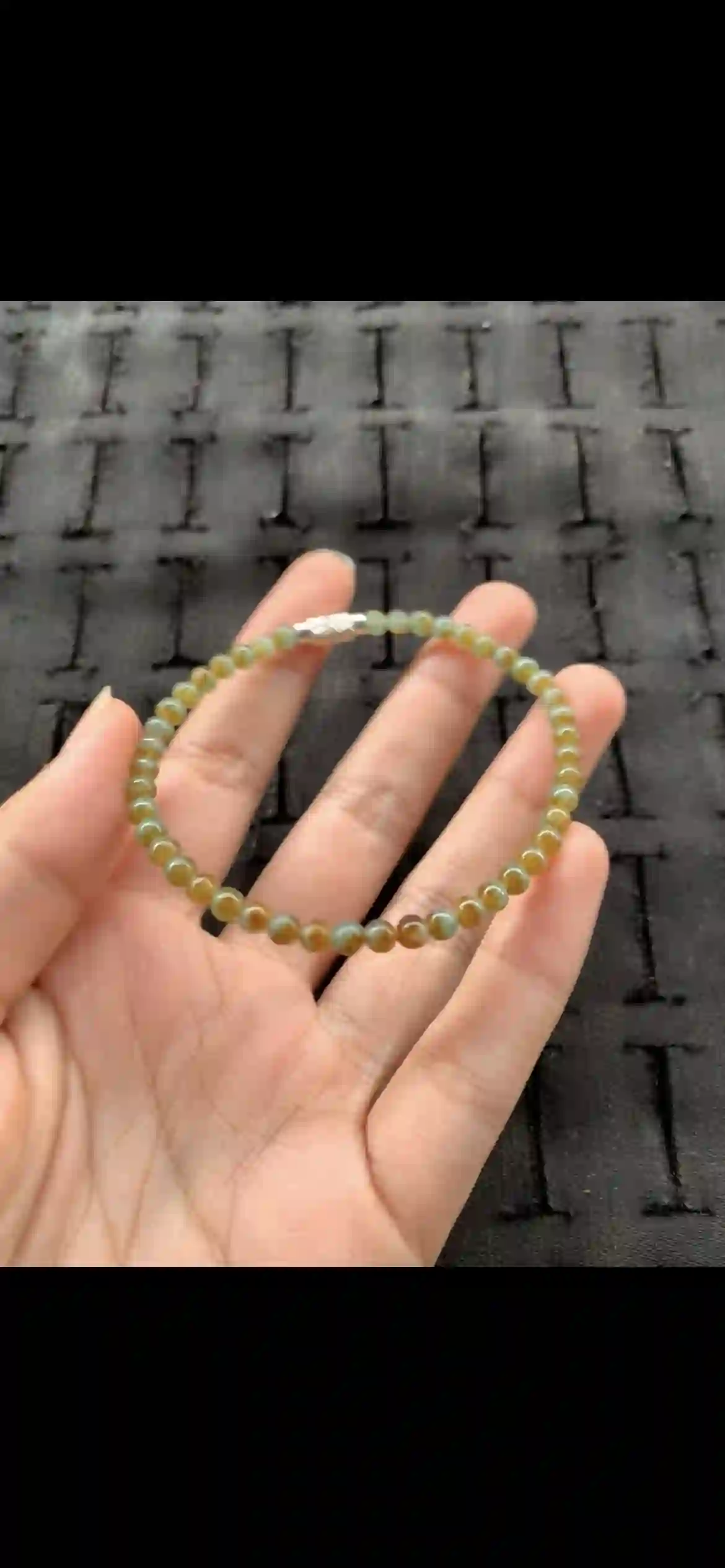 Two-Tone Honey Yellow & Pale Green Jade Beaded Bracelet with Silver Clasp, view 2 | Myanmar Jadeite reference #23340001