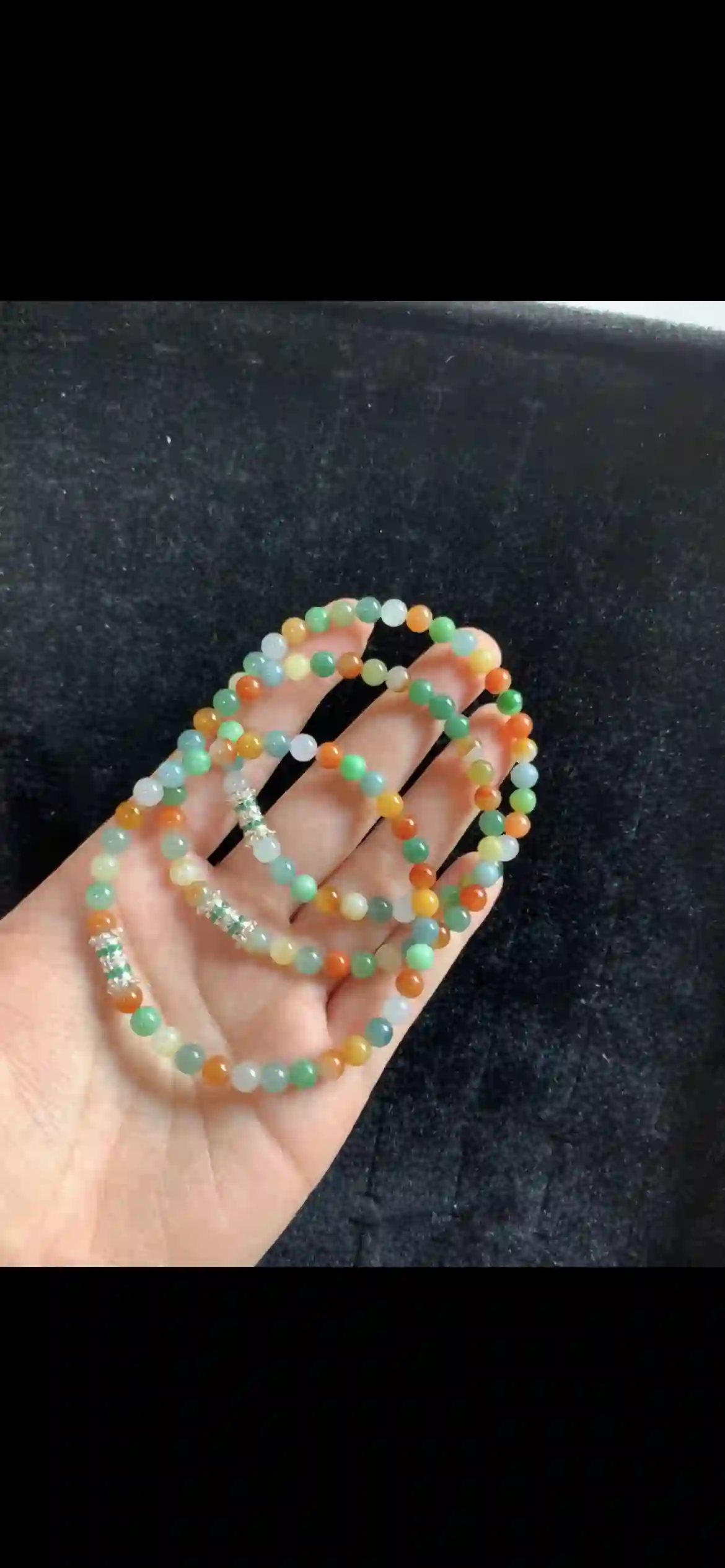 Rainbow Multi-Hue Jade Long Beaded Strand — Icy White, Verdant Green & Golden Amber | Myanmar Jadeite reference #33780001