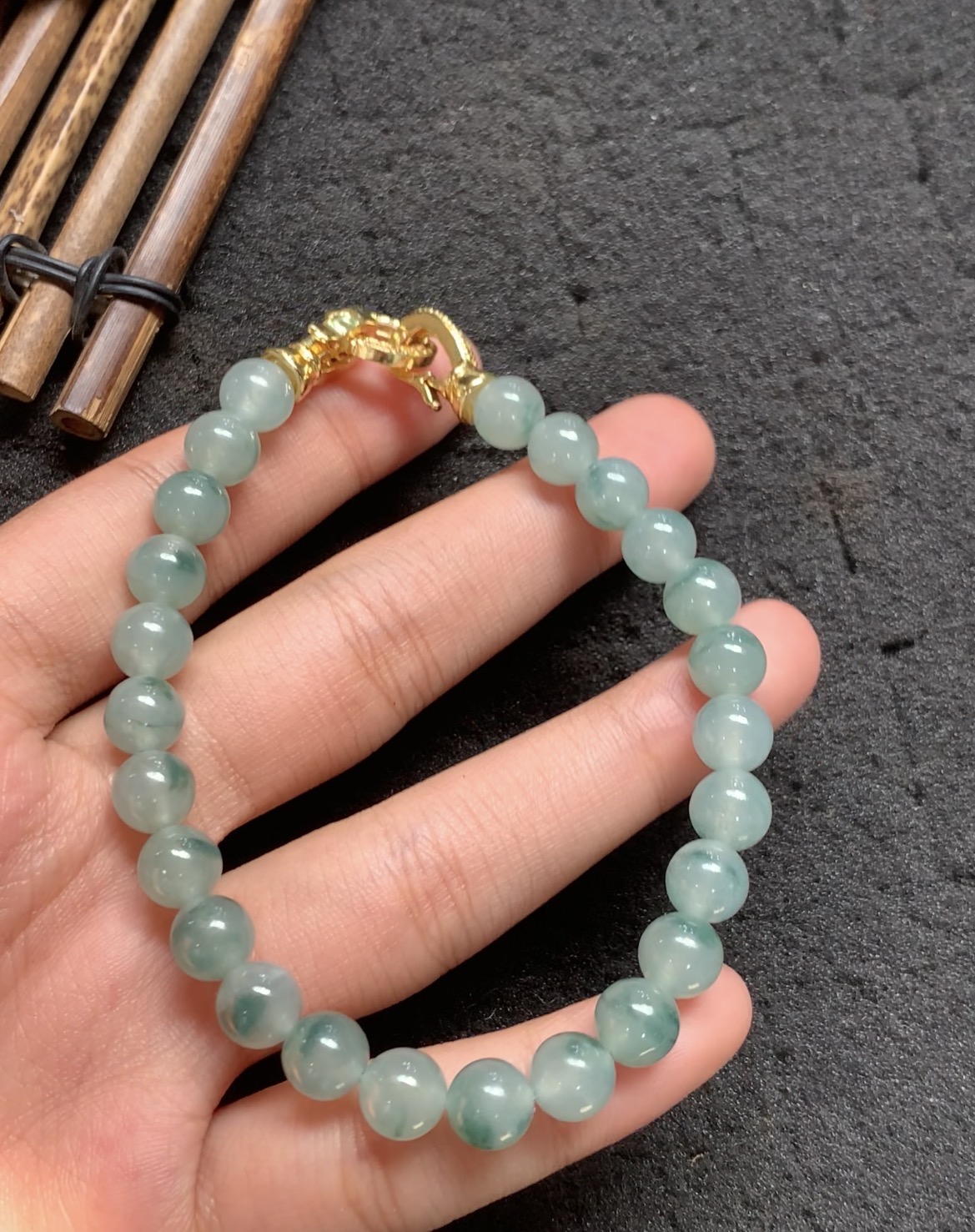 Natural Blue Green Jade Beaded Bracelet - Burmese Jadeite Type A from Hpakant, Myanmar | Myanmar Jadeite