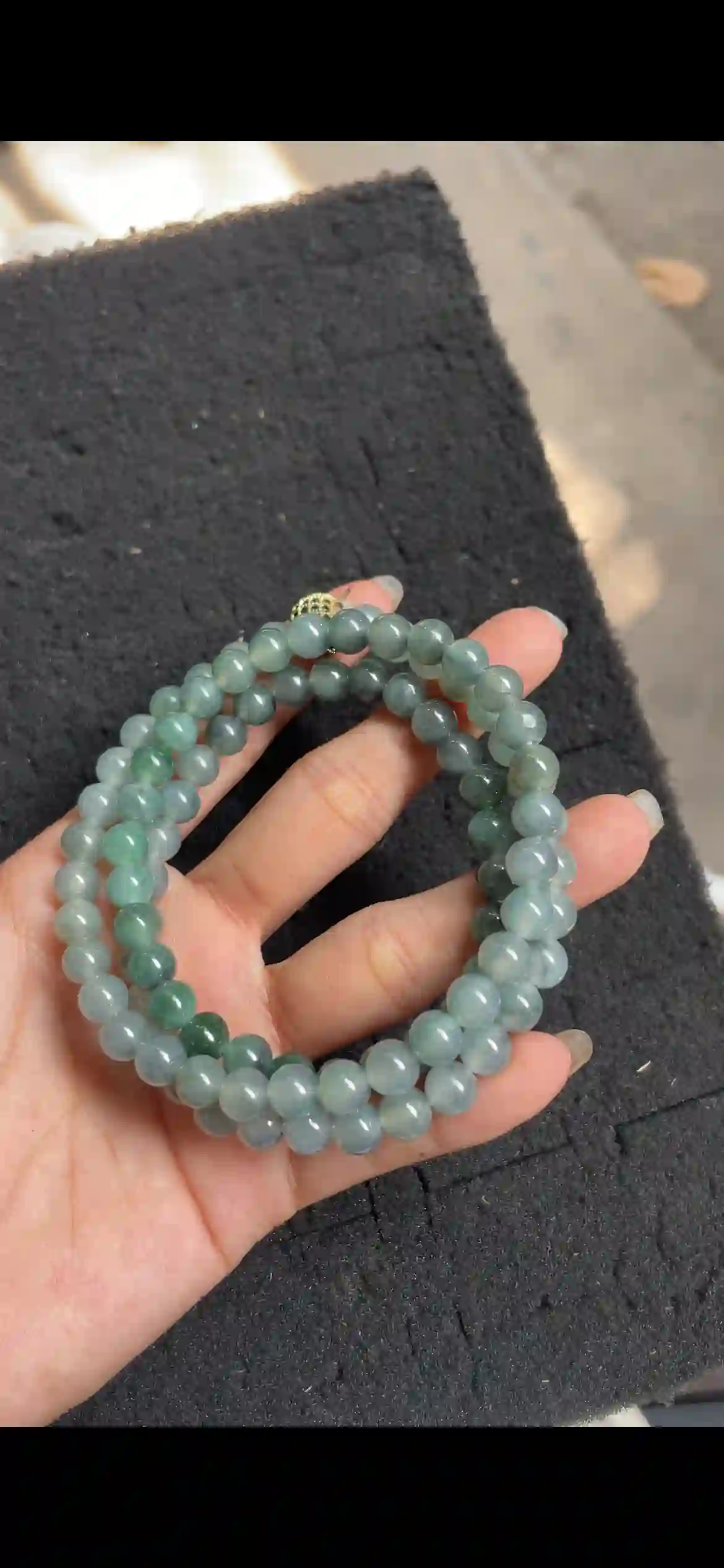   Icy Blue-Green Jade Bead Necklace, Translucent Jadeite Multi-Wrap Chain, view 2 | Myanmar Jadeite reference #4740002