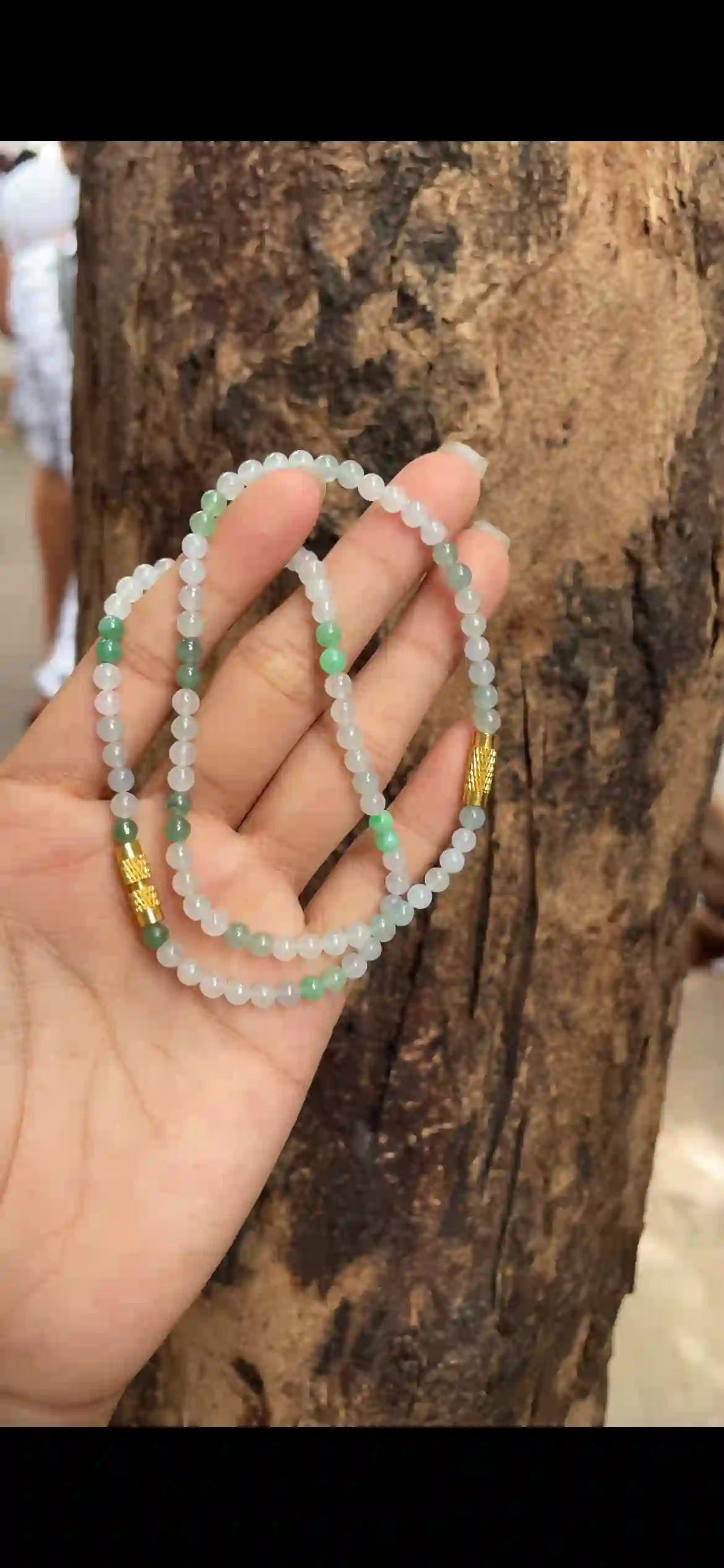  Icy White & Spotted Green Accent Jadeite Multi‑Wrap Strand | Myanmar Jadeite reference #9360001