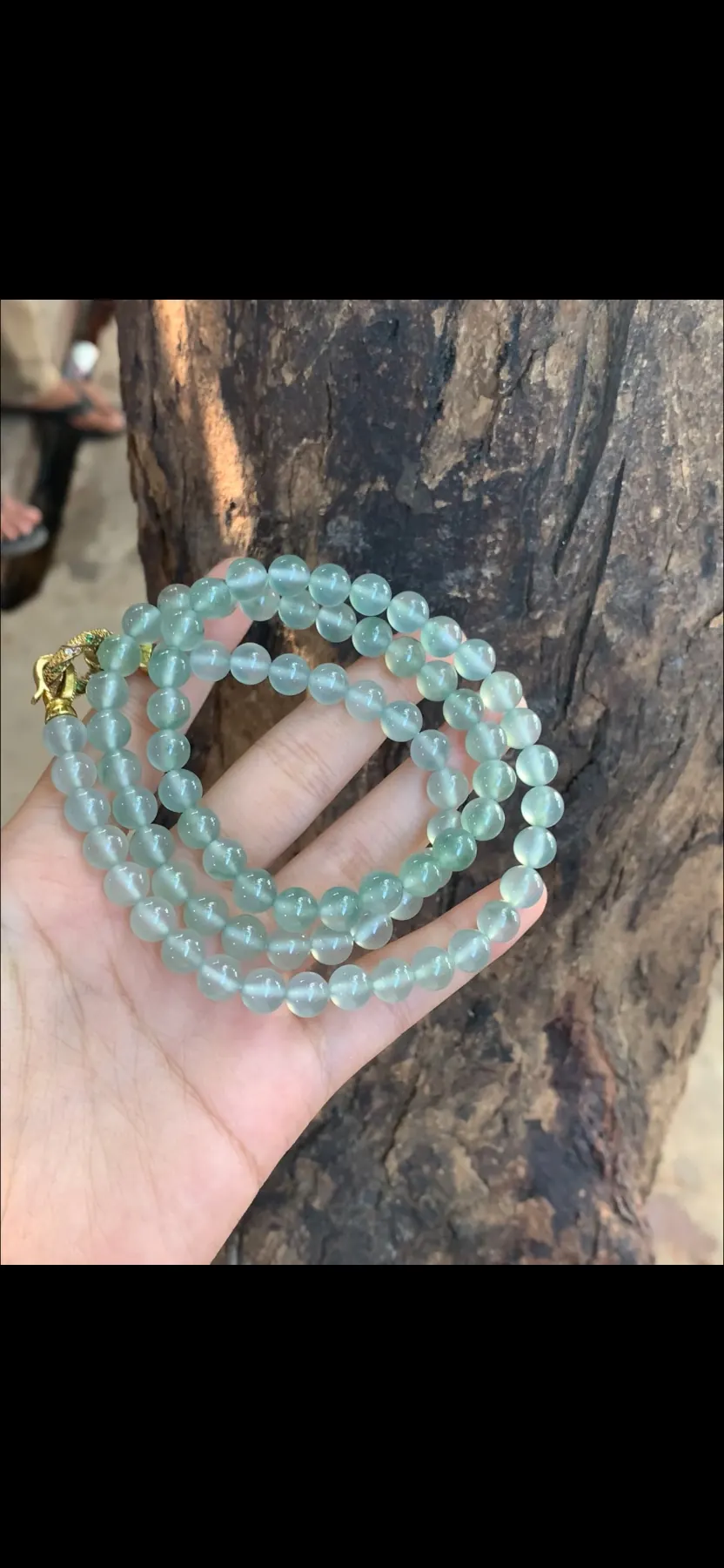 Natural High-Translucency Glassy/Ice Variety Multi-Strand Watery Mint Teal Jadeite Bead Necklace / Wrap Bracelet Set with Gold Accent Clasp | Myanmar Jadeite reference #39450001