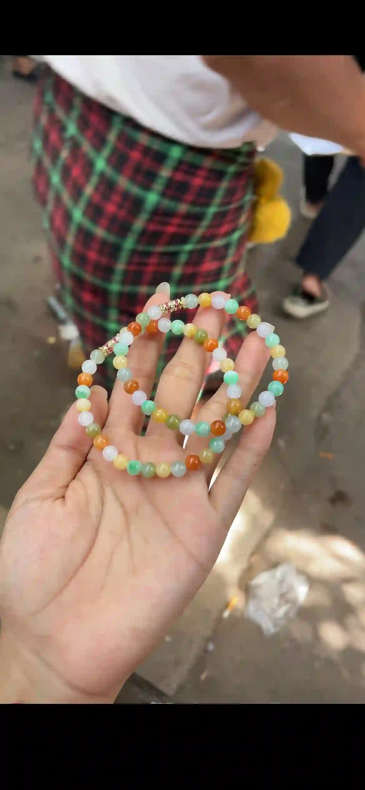 Multicolor Rainbow Jade Beaded Double Wrap Bracelet with Gemstone Accents | Myanmar Jadeite reference #22620001