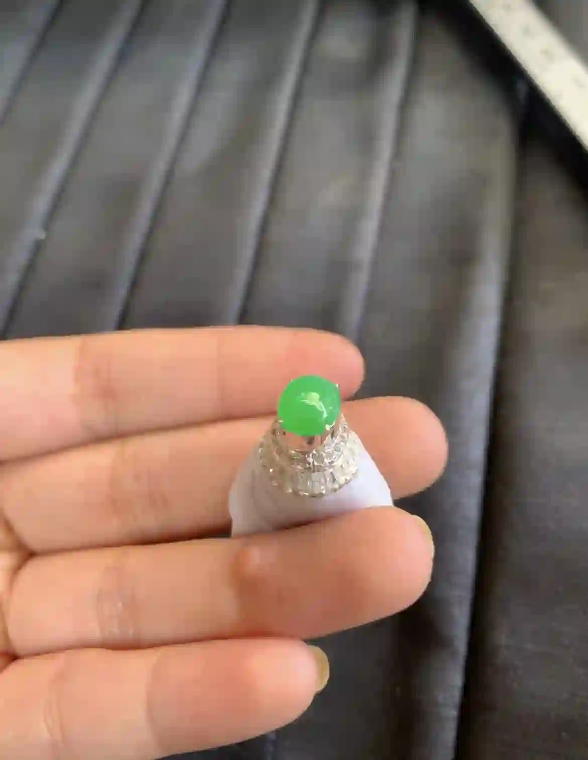 Elegant Green Jade Cabochon Ring | Myanmar Jadeite reference #2670004