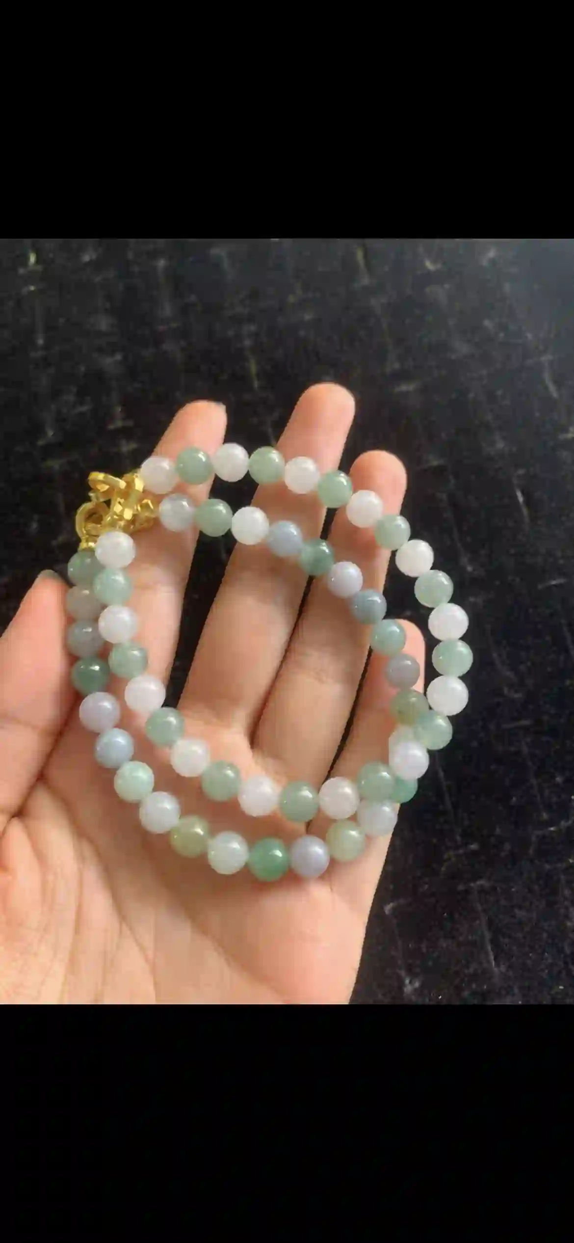 Multi-Tone Icy Jadeite Beaded Double-Strand Bracelet with Gold Clasp | Myanmar Jadeite reference #23880001