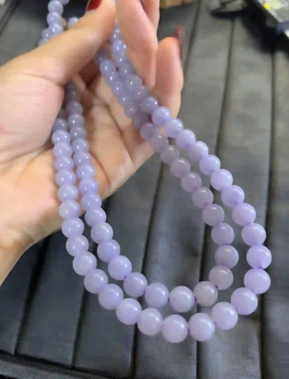 Lavender Purple Jade Bead Necklace, view 2 | Myanmar Jadeite reference #2730003