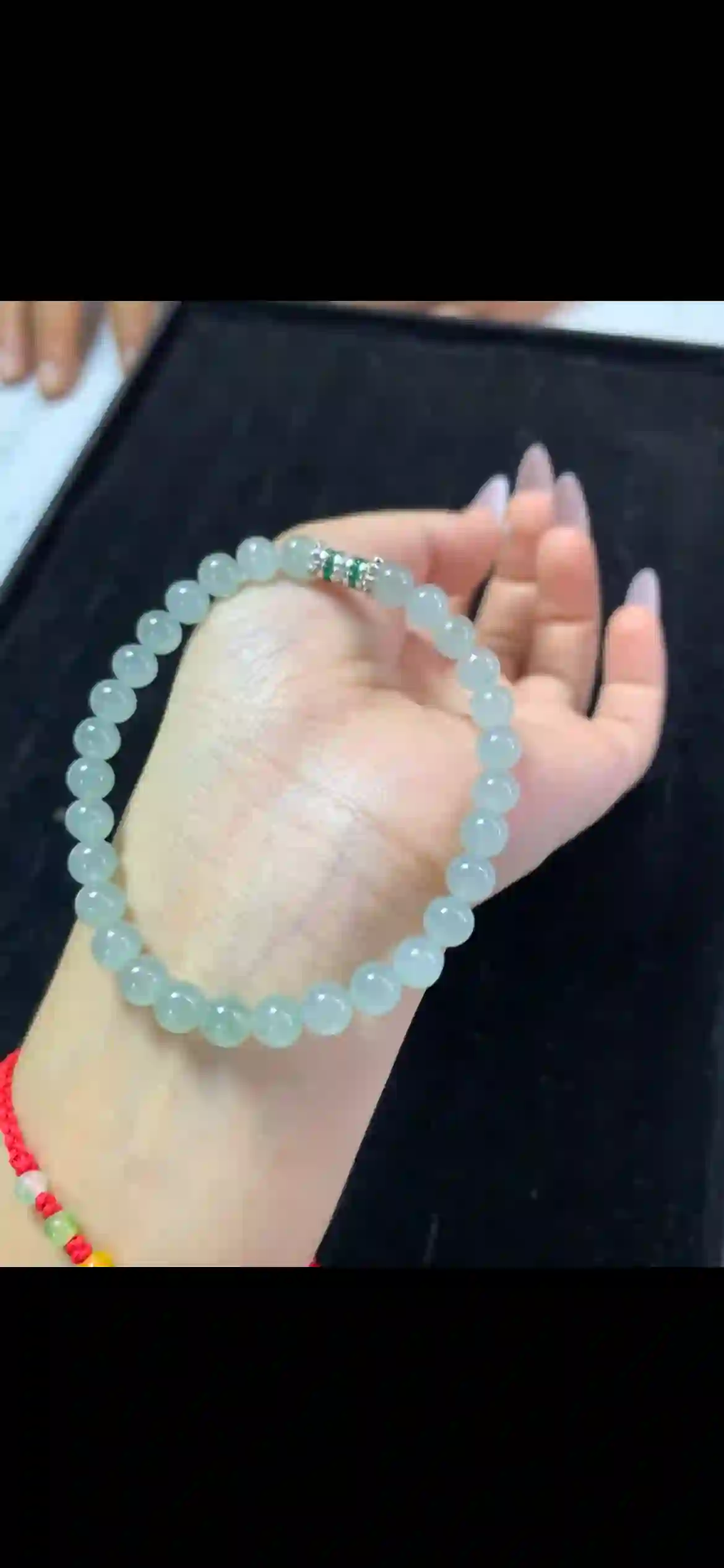 Icy Pale Green Jadeite Bead Bracelet with Decorative Spacer, view 2 | Myanmar Jadeite reference #22020001