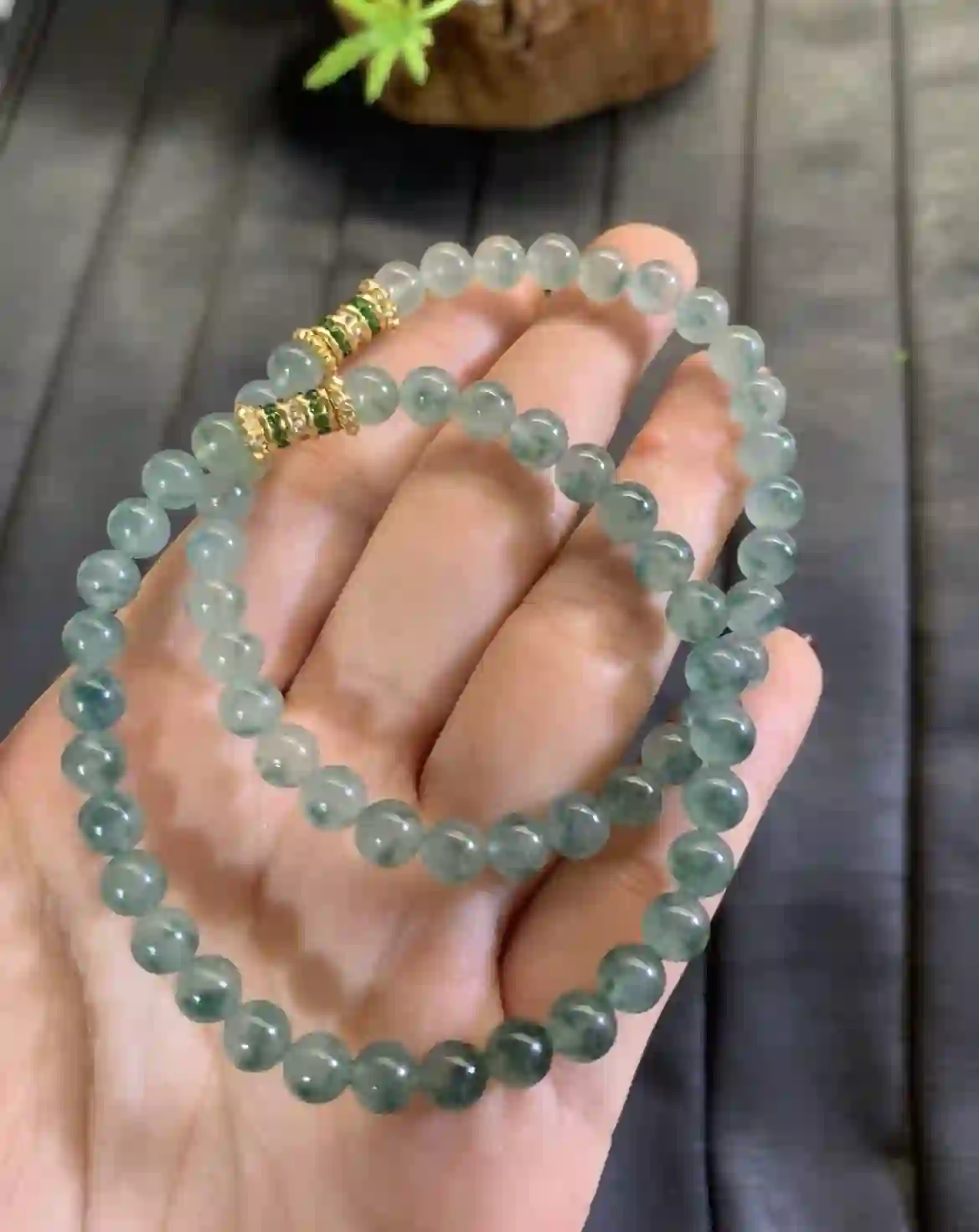 Icy Floating Blue-Green Jade Double-Strand Bracelet, view 2 | Myanmar Jadeite reference #2790003