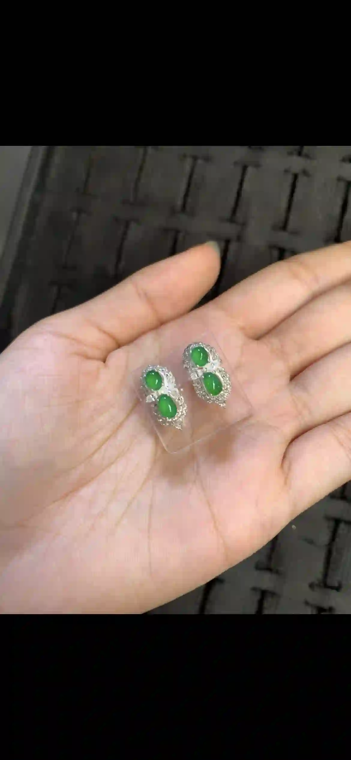 Double Oval Vivid Green Jadeite Halo Earrings, view 2 | Myanmar Jadeite reference #15570001